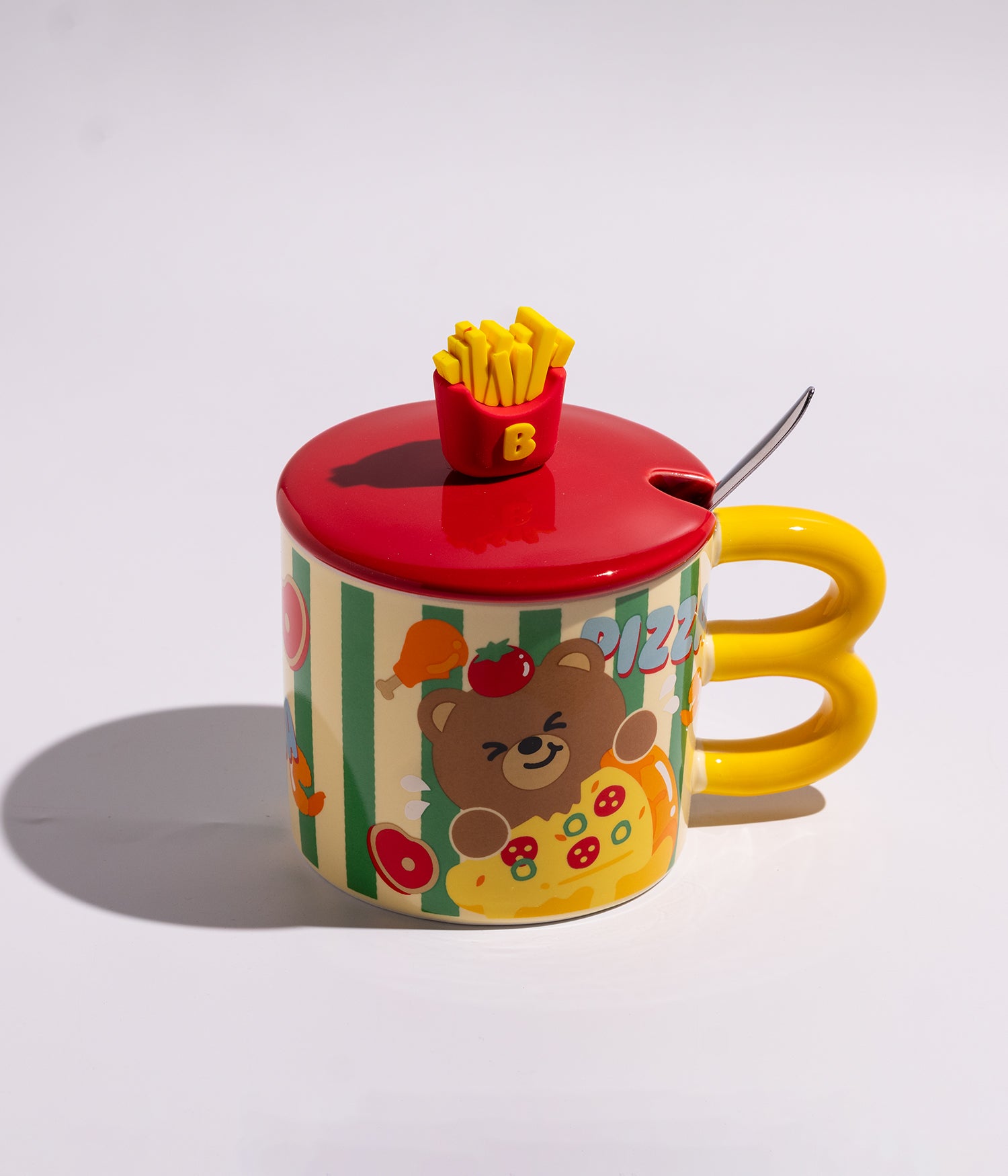 كوب سيراميك برسوم دباديب مزوّد بغطاء بمجسم بطاطا وملعقة