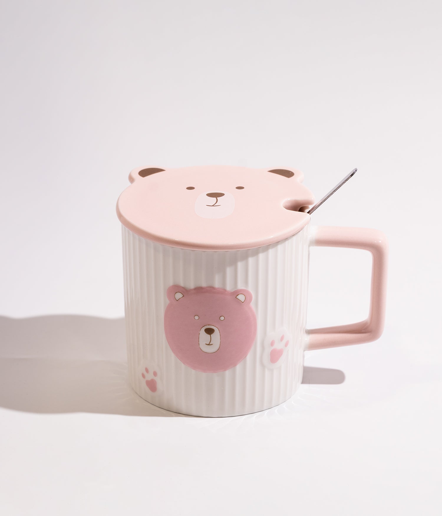 كوب سيراميك بتصميم وجه الدب ومخالبه مع غطاء وملعقة