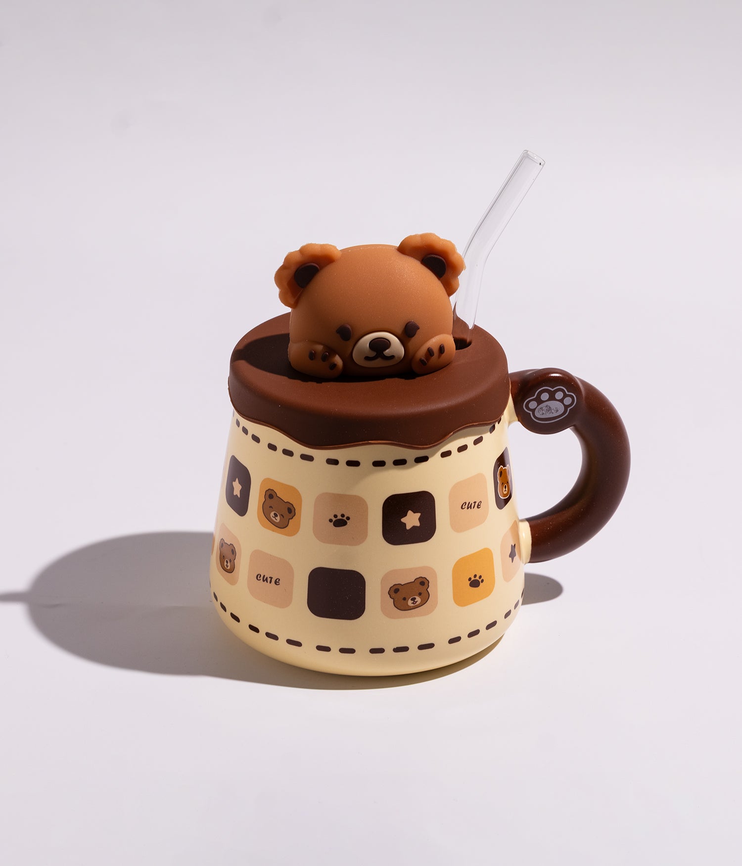 كوب سيراميك بتصاميم دببة مع غطاء ومزاز