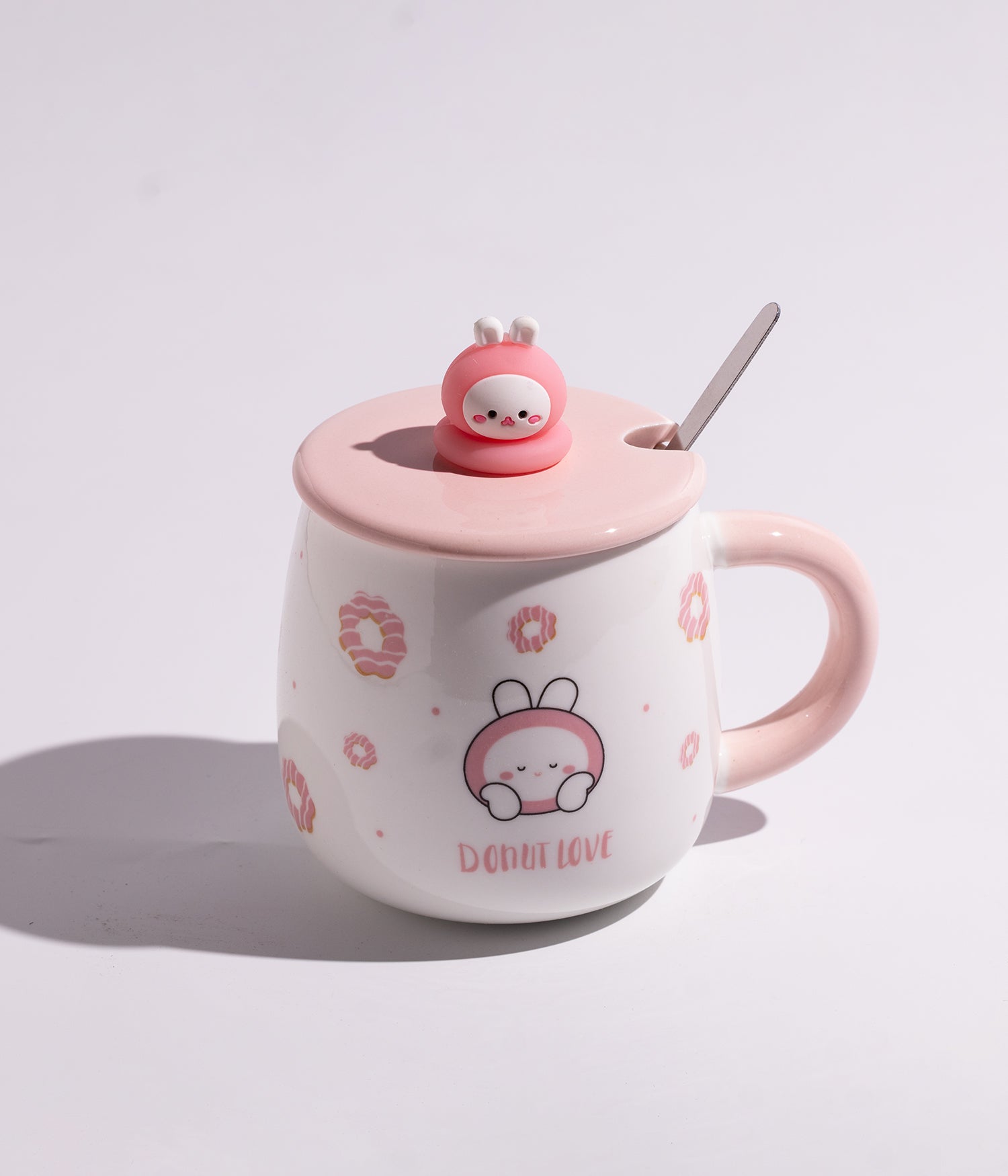 كوب سيراميك بتصميم مجسم أرنب على الغطاء مع ملعقة