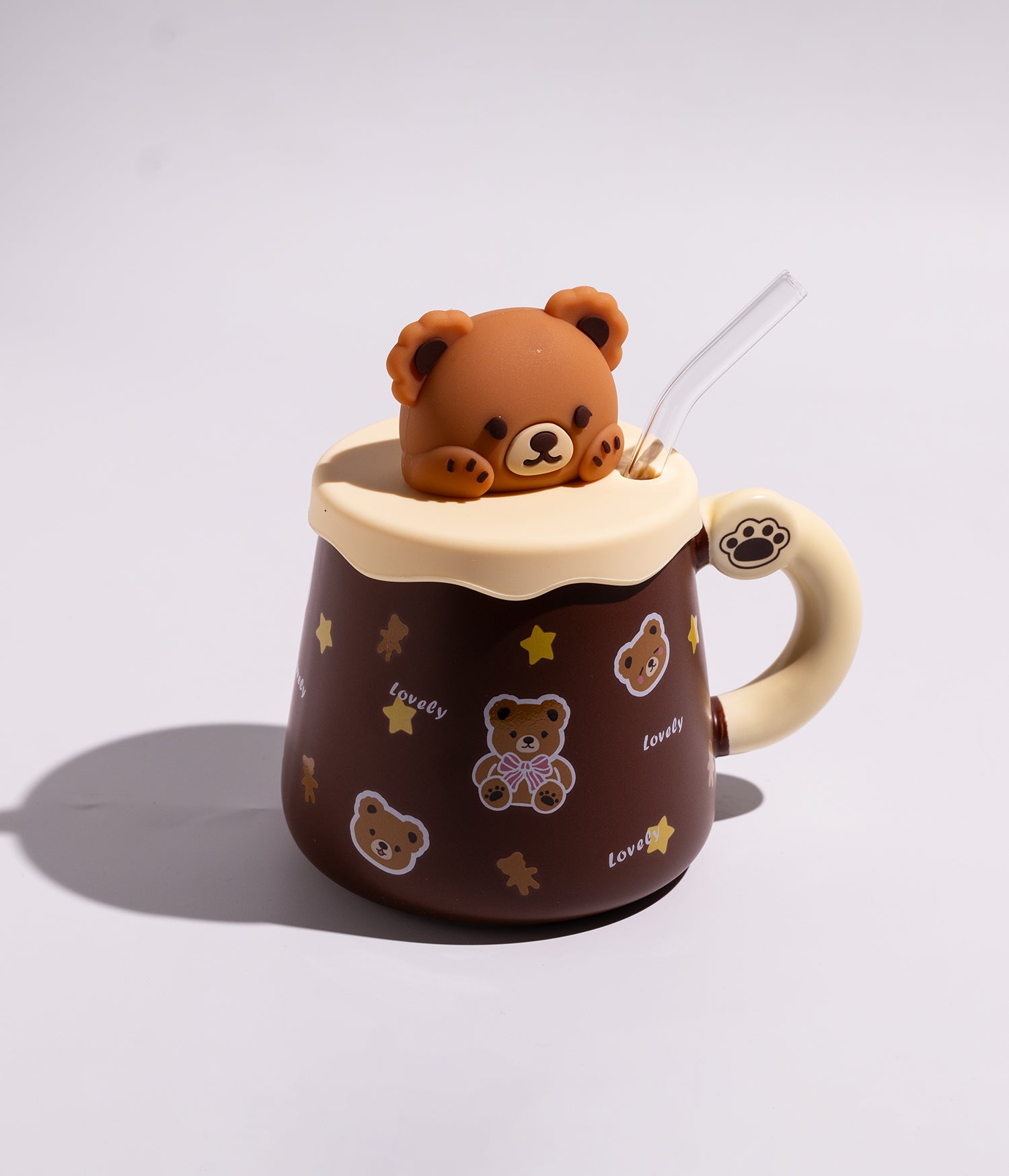 كوب سيراميك بتصاميم دببة مع غطاء ومزاز