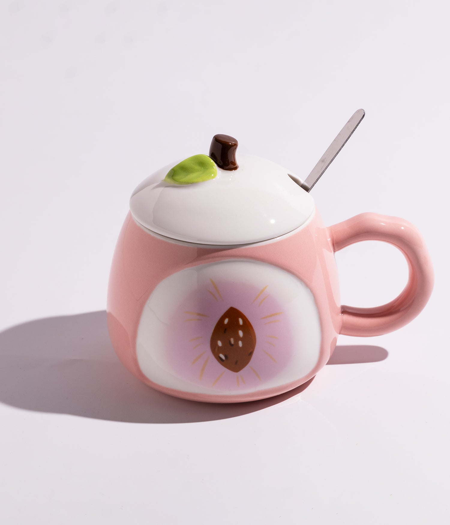 كوب سيراميك بتصميم فواكه مع غطاء وملعقة