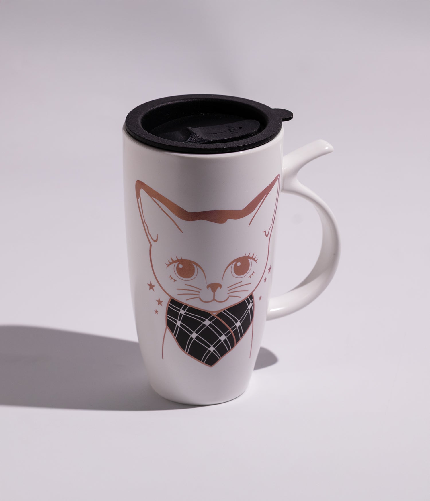 كوب سيراميك برسمة قطة لطيفة مع غطاء محكم الاغلاق
