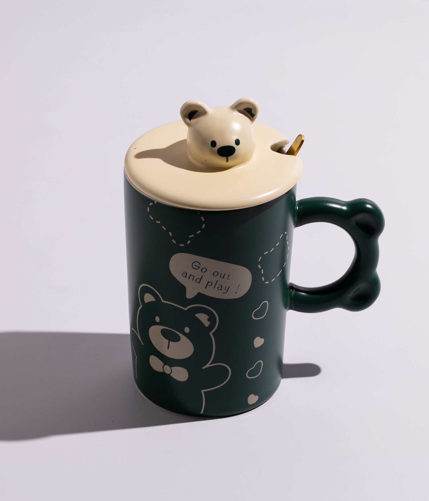 كوب سيراميك بتصميم وجوه دببة مع غطاء وملعقة