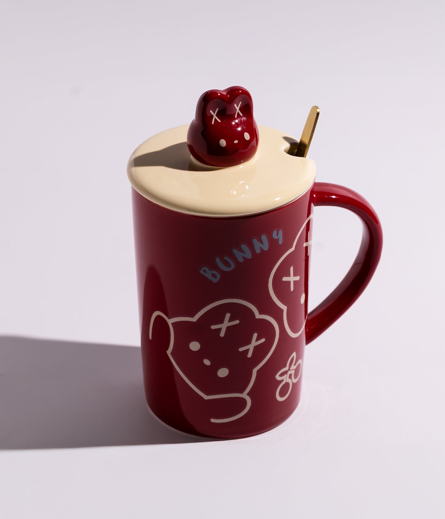 كوب سيراميك بتصميم مجسم أرنب على الغطاء مع ملعقة