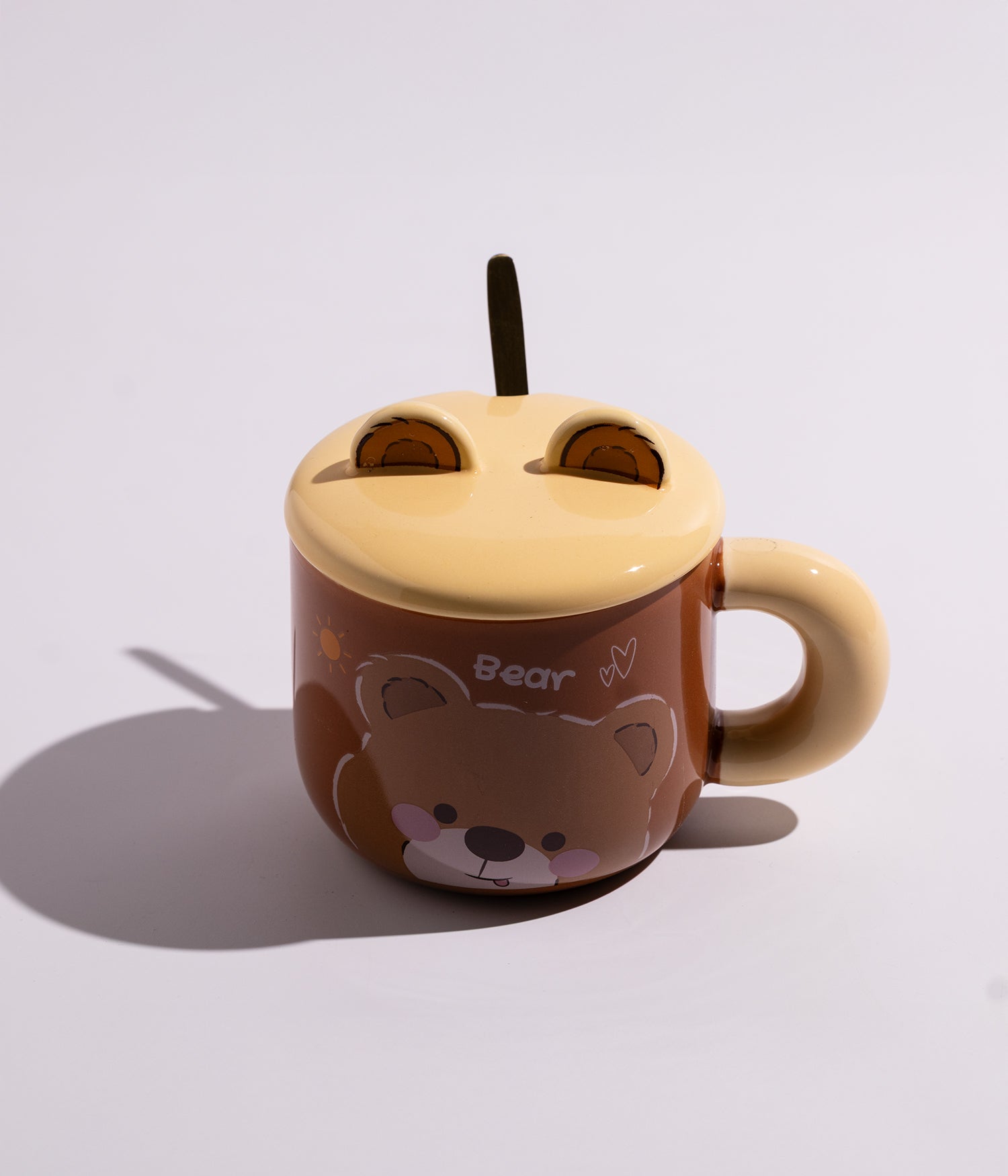 كوب سيراميك بتصميم دباديب مرحة مع غطاء وملعقة