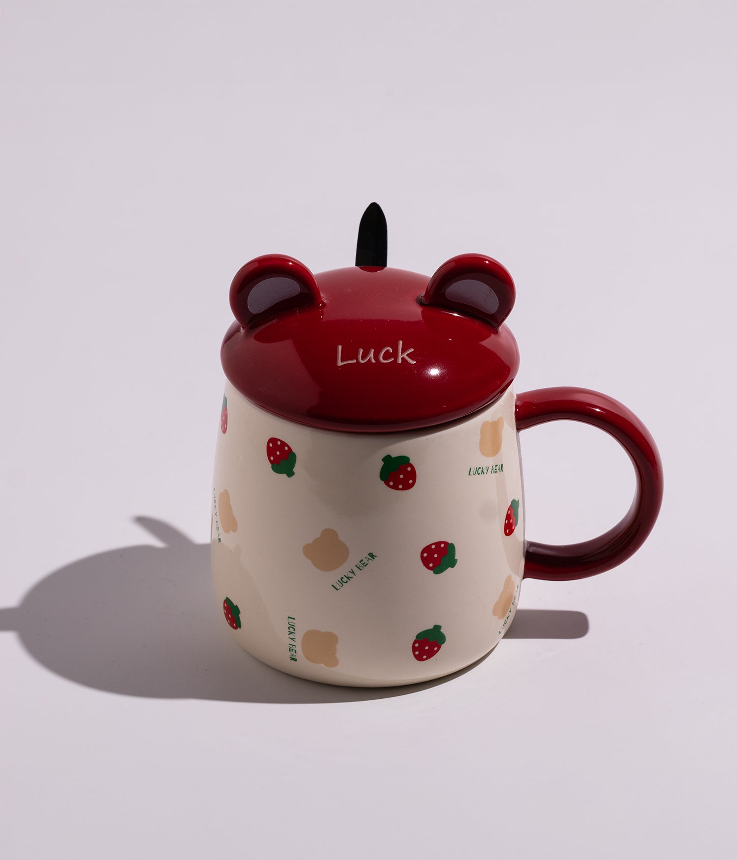 كوب سيراميك بتصميم دببة لطيفة مع غطاء وملعقة