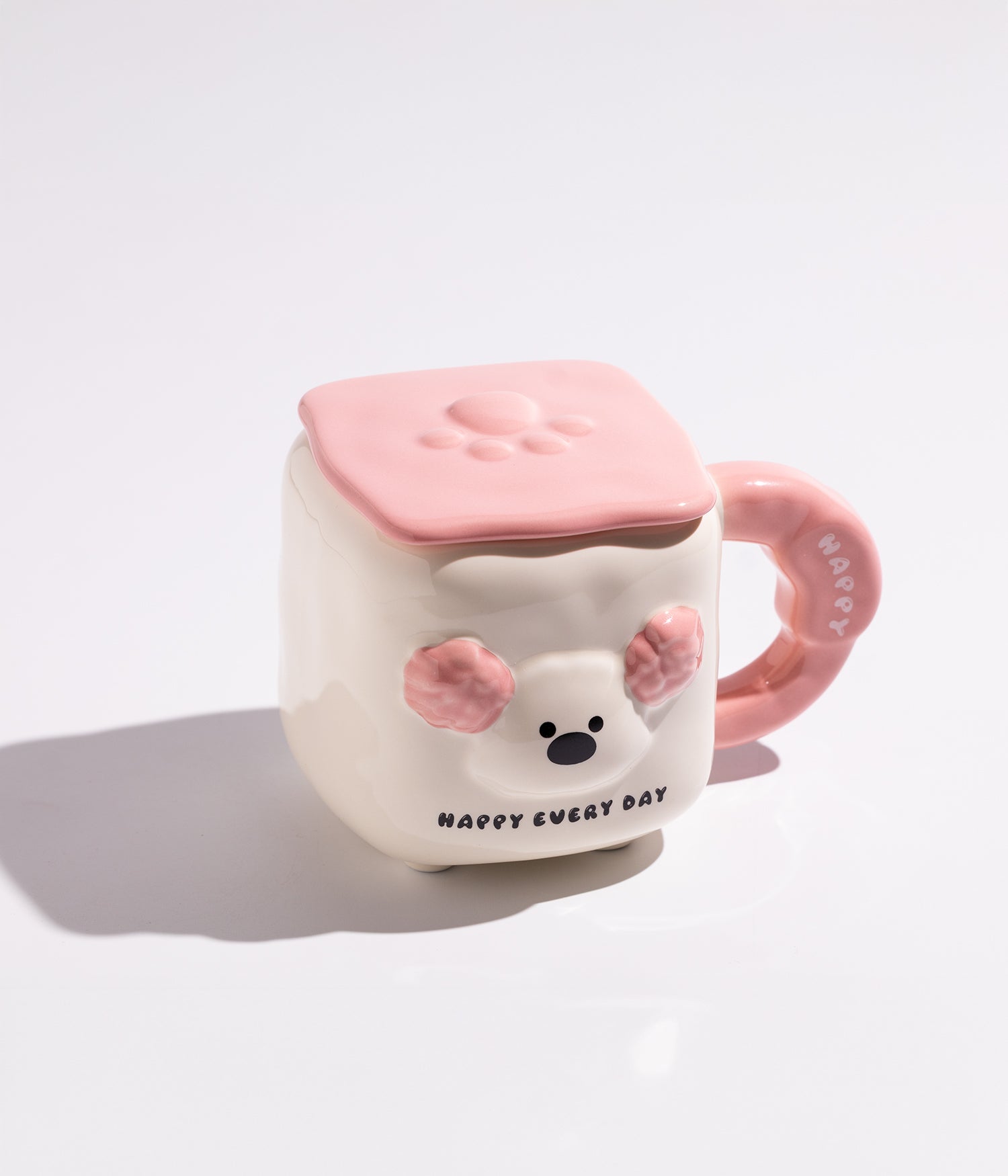 كوب سيراميك بتصميم وجه كلب مرح مع غطاء