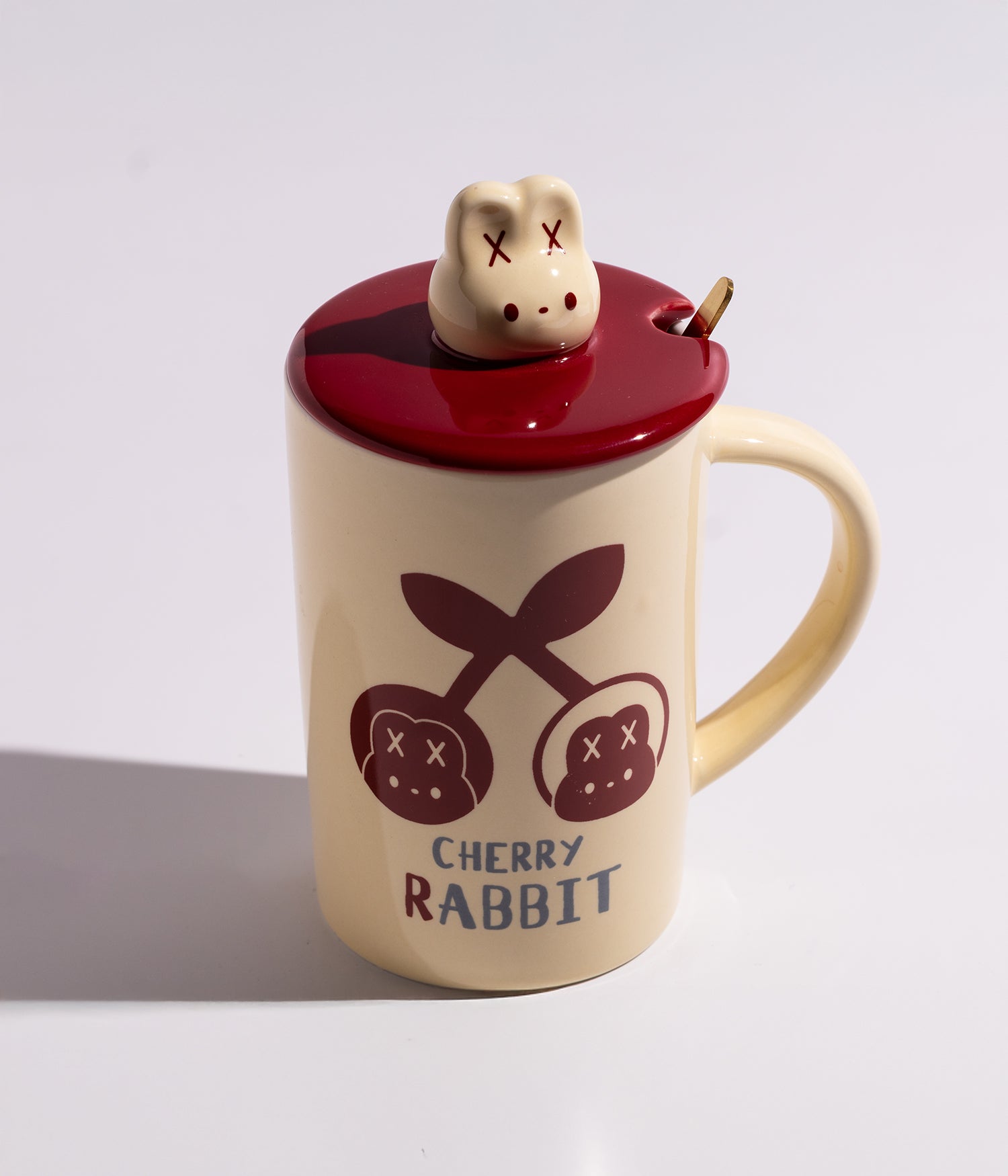 كوب سيراميك بتصميم مجسم أرنب على الغطاء مع ملعقة
