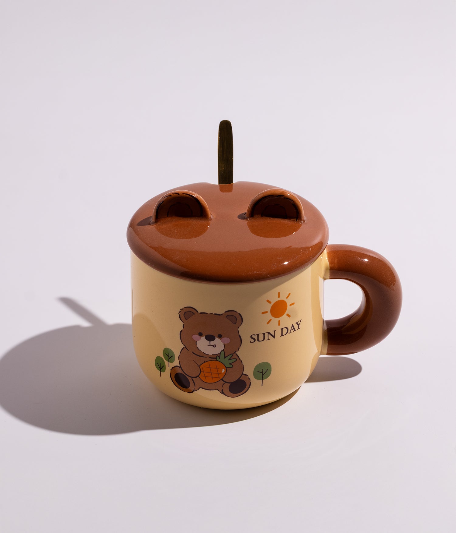 كوب سيراميك بتصميم دباديب مرحة مع غطاء وملعقة