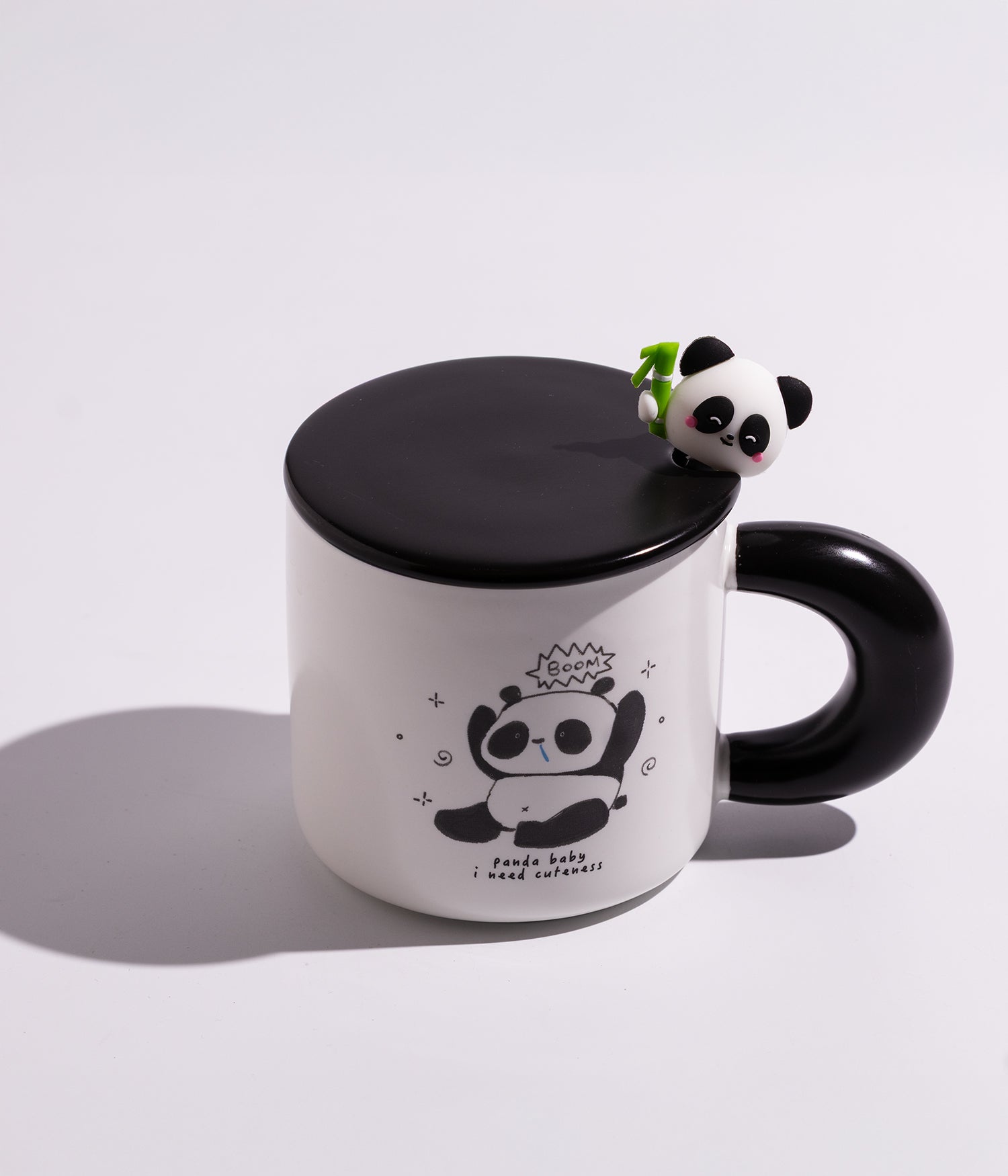 كوب سيراميك بتصميم باندا المرح مع غطاء وملعقة