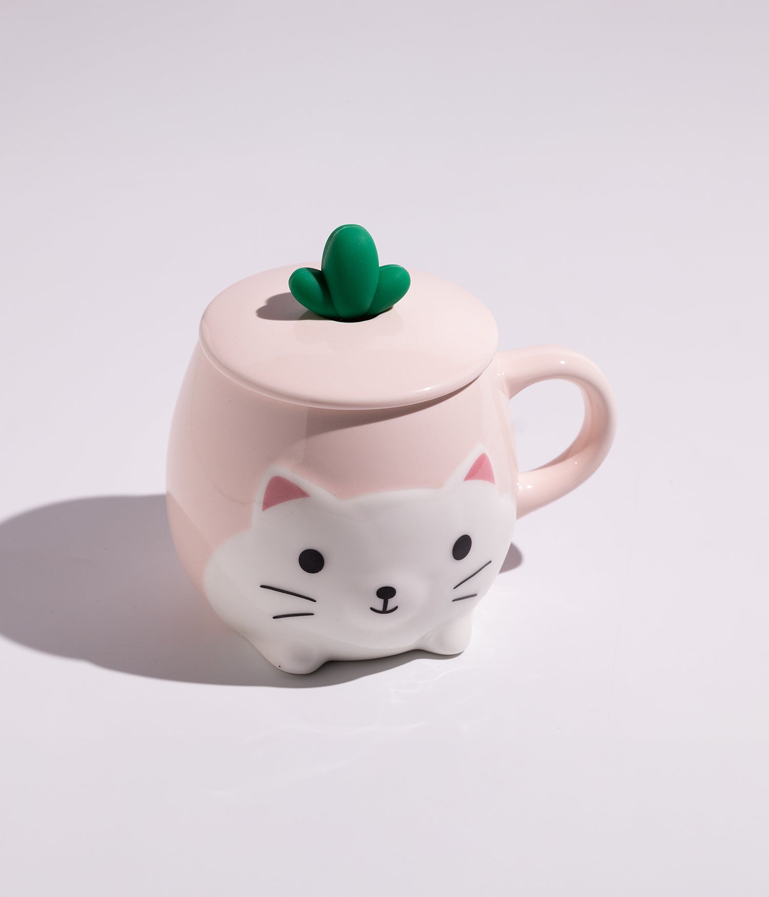 كوب قهوة سيراميك بتصميم قطط لطيفة مع غطاء وملعقة