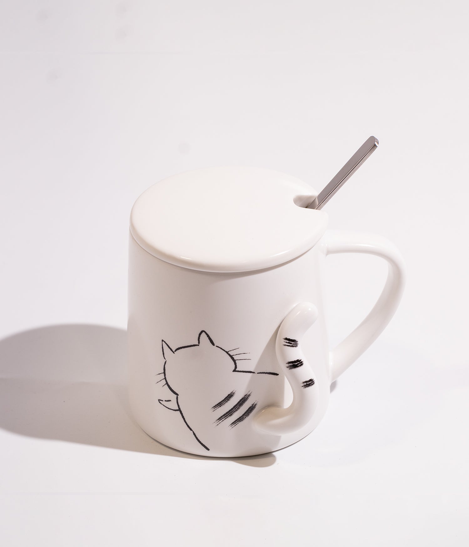 كوب سيراميك بتصميم قطة مع ملعقة وغطاء