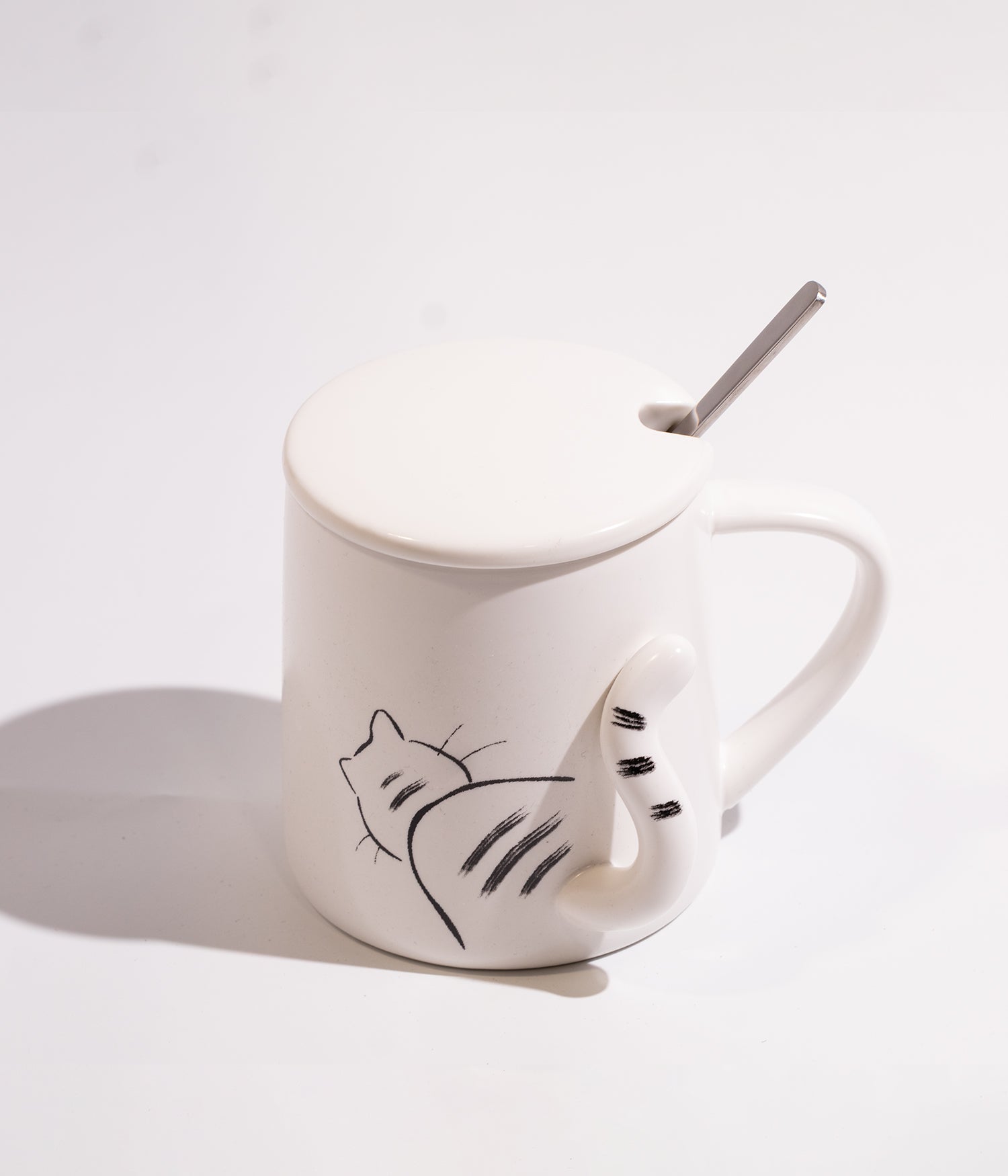كوب سيراميك بتصميم قطة مع ملعقة وغطاء