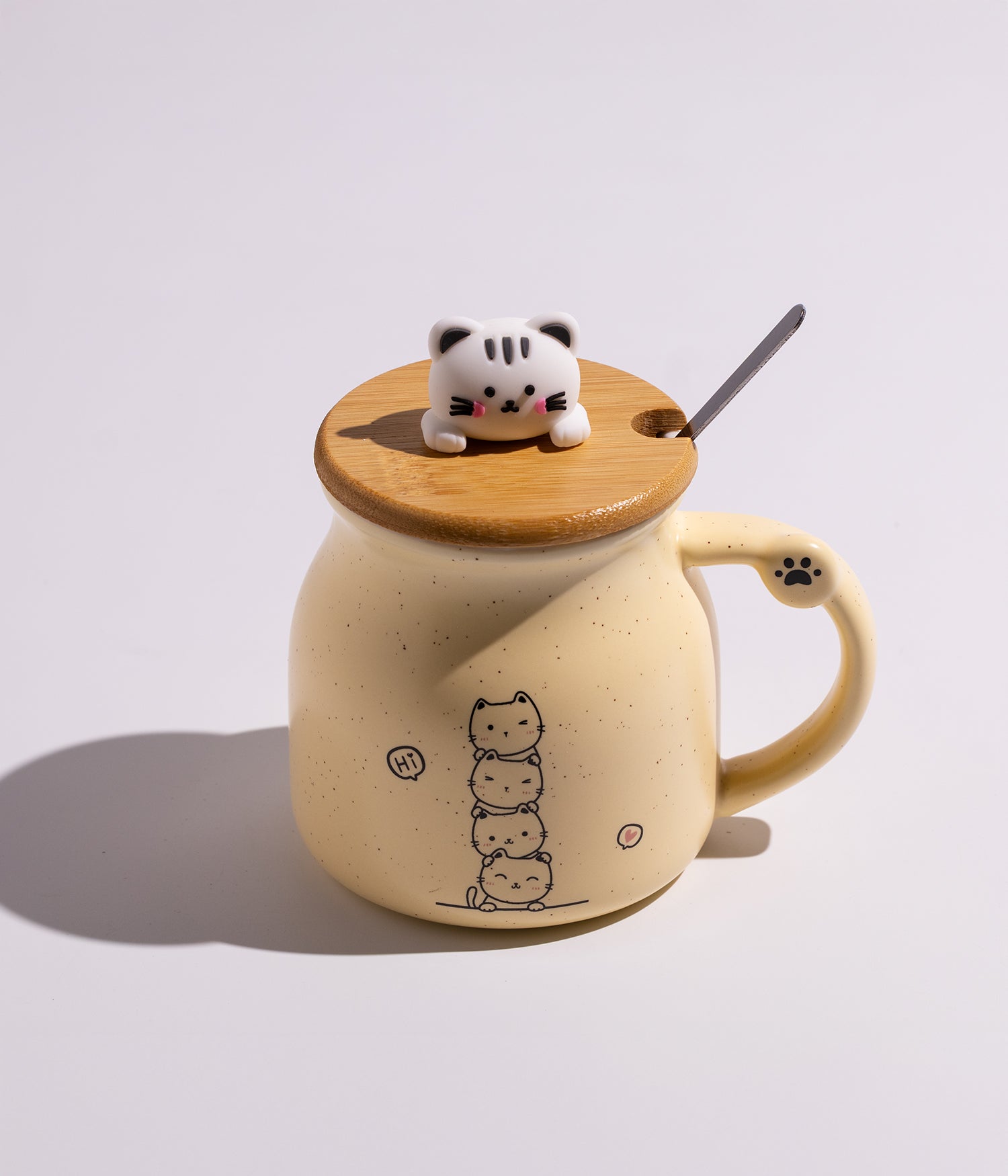 كوب سيراميك بتصميم قطط ملونة مع غطاء وملعقة