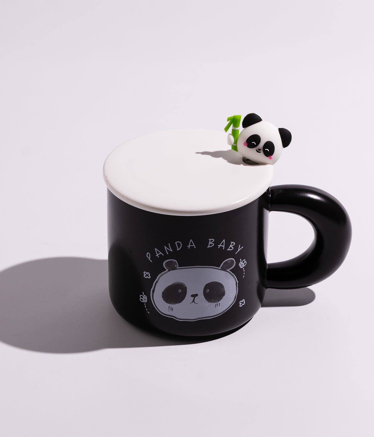 كوب سيراميك بتصميم باندا المرح مع غطاء وملعقة