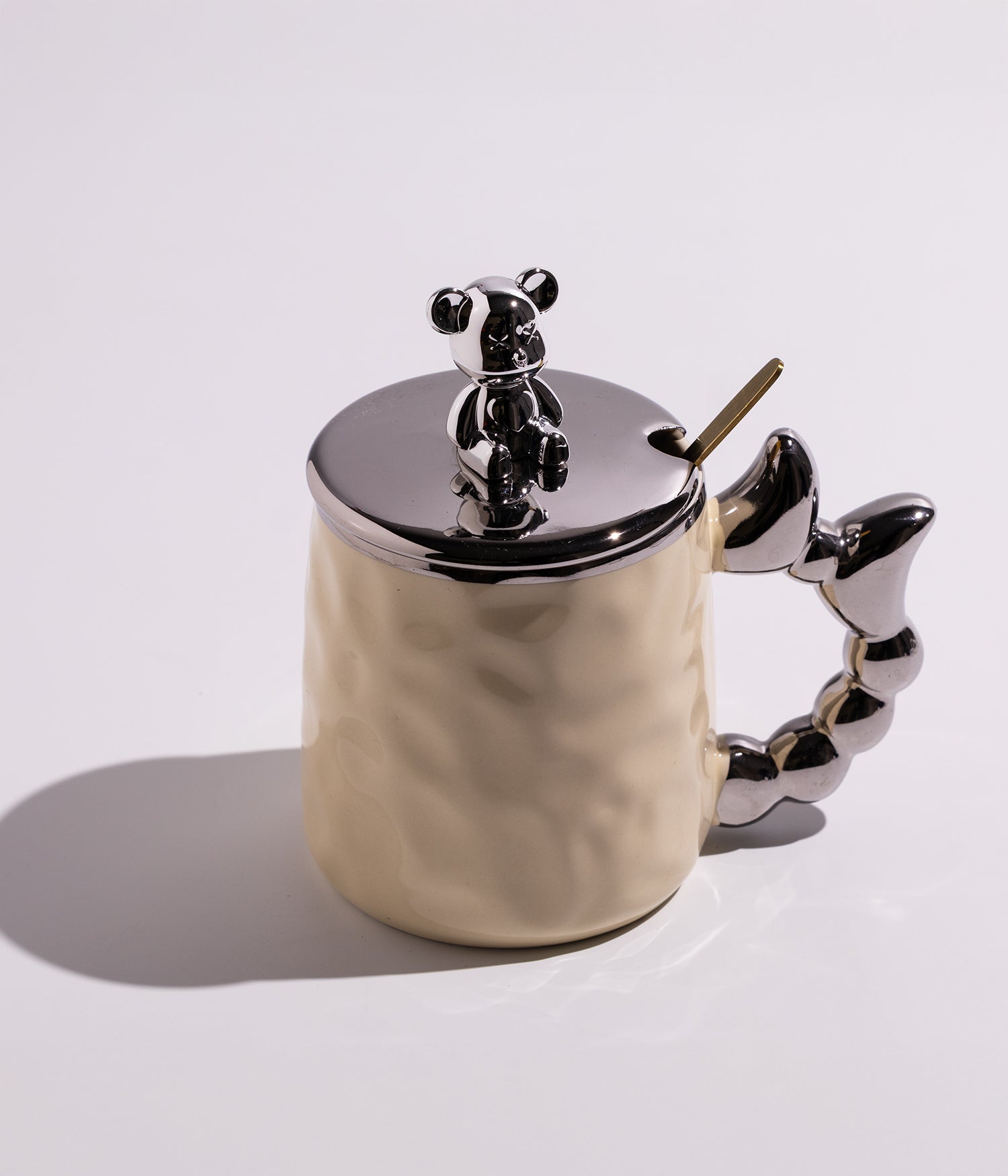 كوب قهوة سيراميك بتصميم مجسم دب على الغطاء مع ملعقة