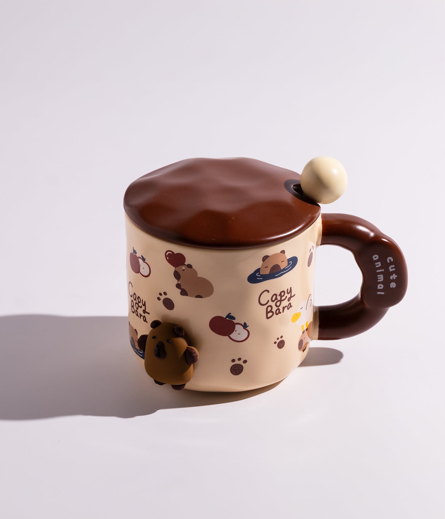 كوب سيراميك بتصميم حيوانات مختلفة لطيفة مع غطاء وملعقة