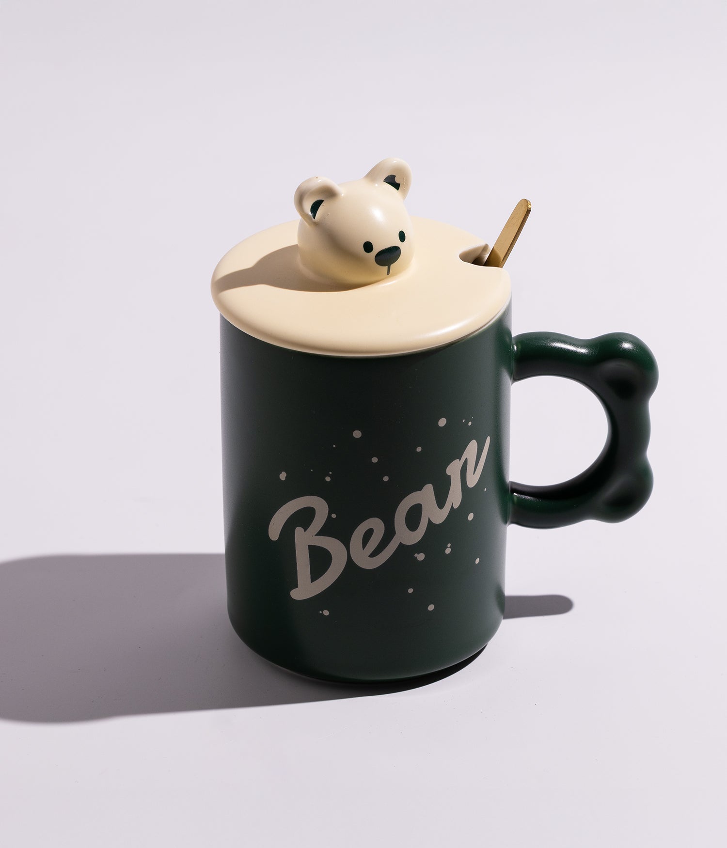 كوب قهوة سيراميك بتصميم مجسم رأس الدب على الغطاء مع ملعقة