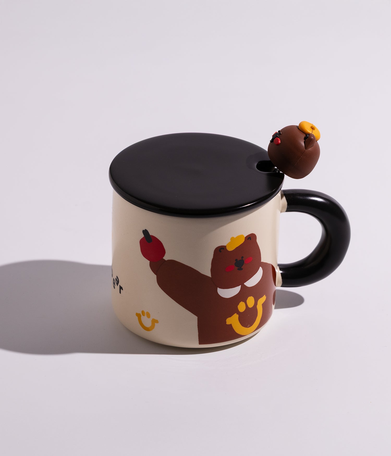 كوب سيراميك بتصميم شخصيات كرتونية مرحة مع غطاء وملعقة