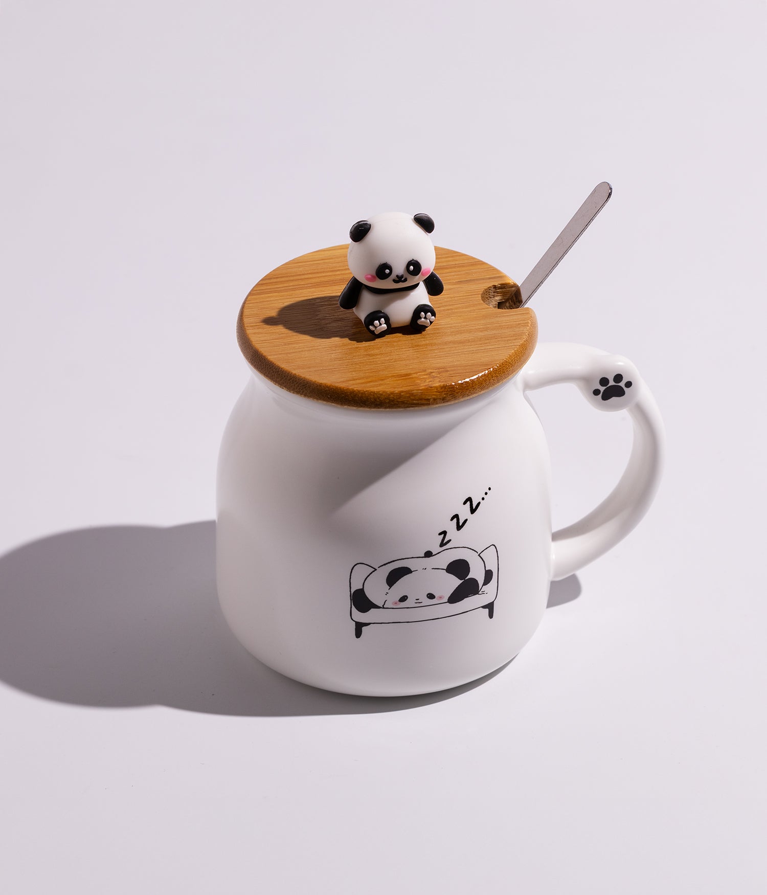 كوب سيراميك بتصميم مجسم باندا على الغطاء ملعقة
