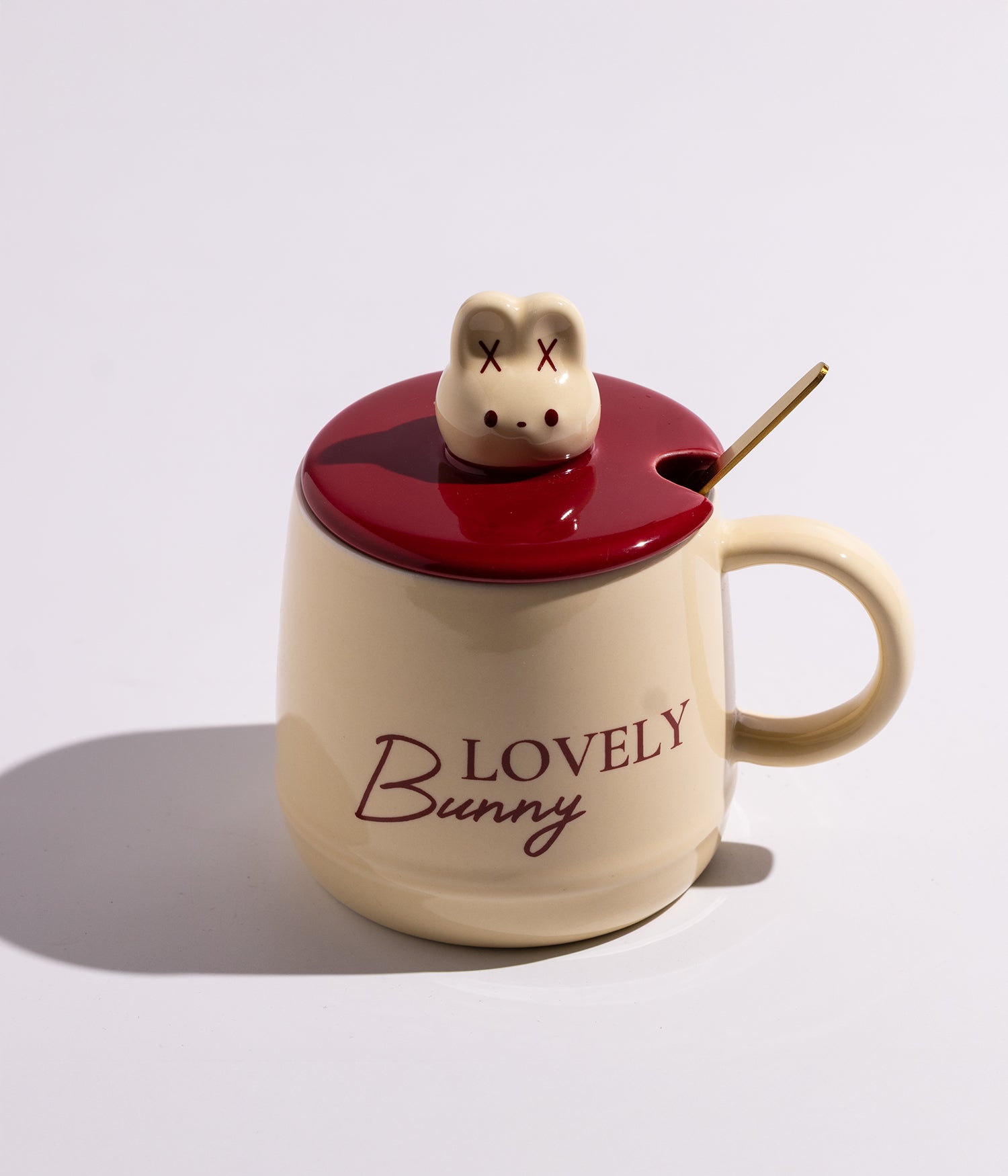 كوب سيراميك بتصميم مجسم أرنب على الغطاء مع ملعقة