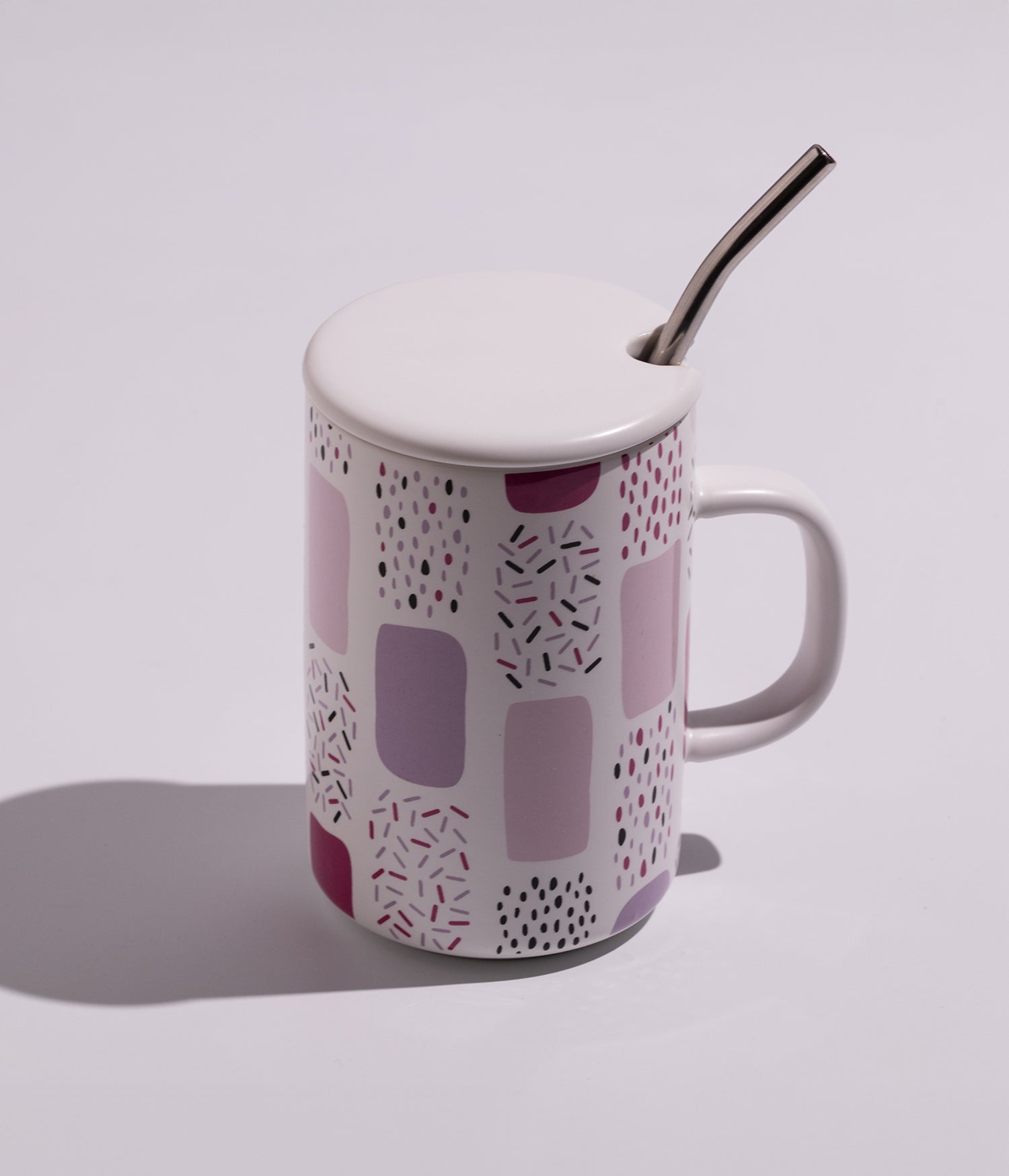 كوب قهوة سيراميك بتصميم فريد مع غطاء ومزاز لسهولة الشرب