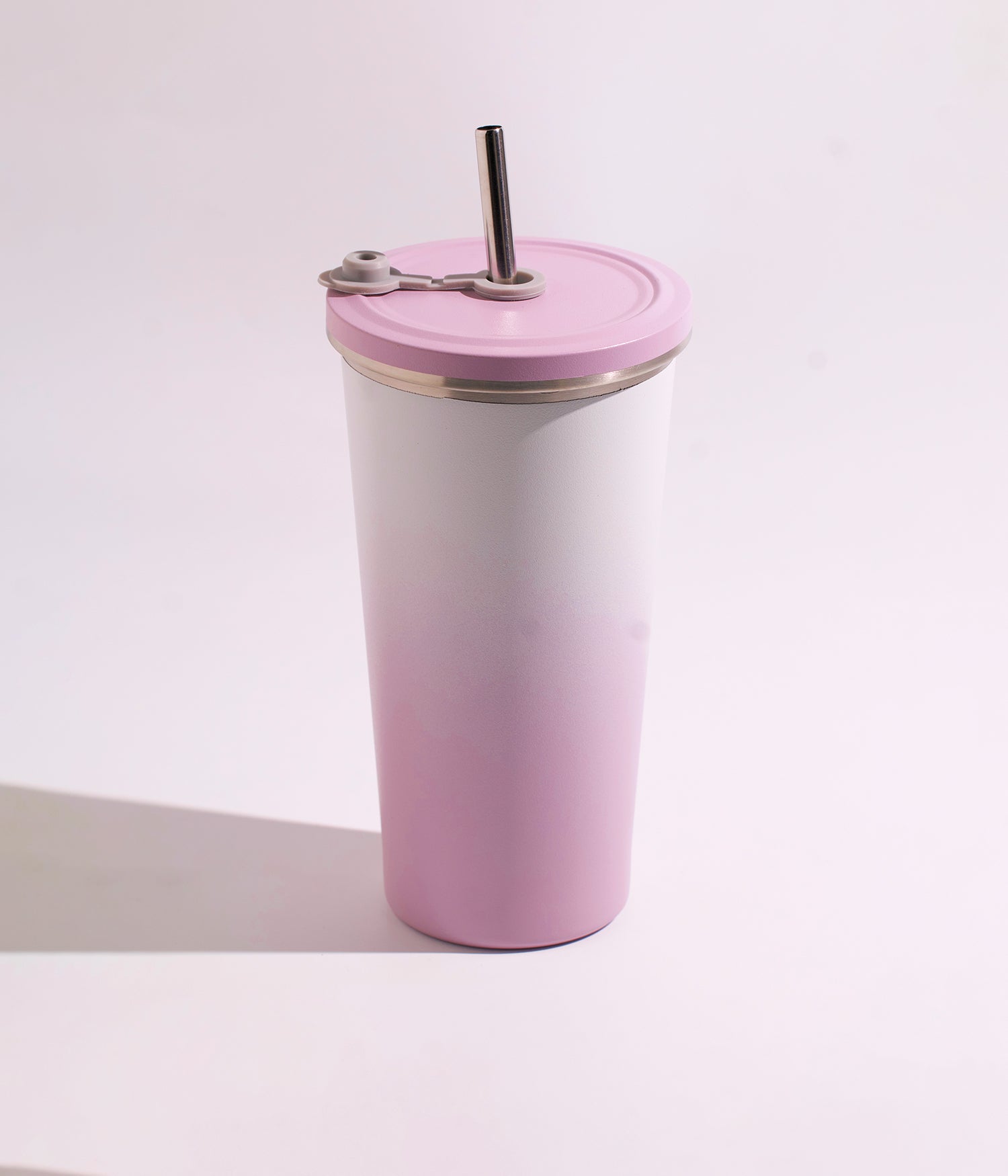 كوب حراري ستانلس ستيل متدرج بلون بنفسجي مع غطاء ومزاز