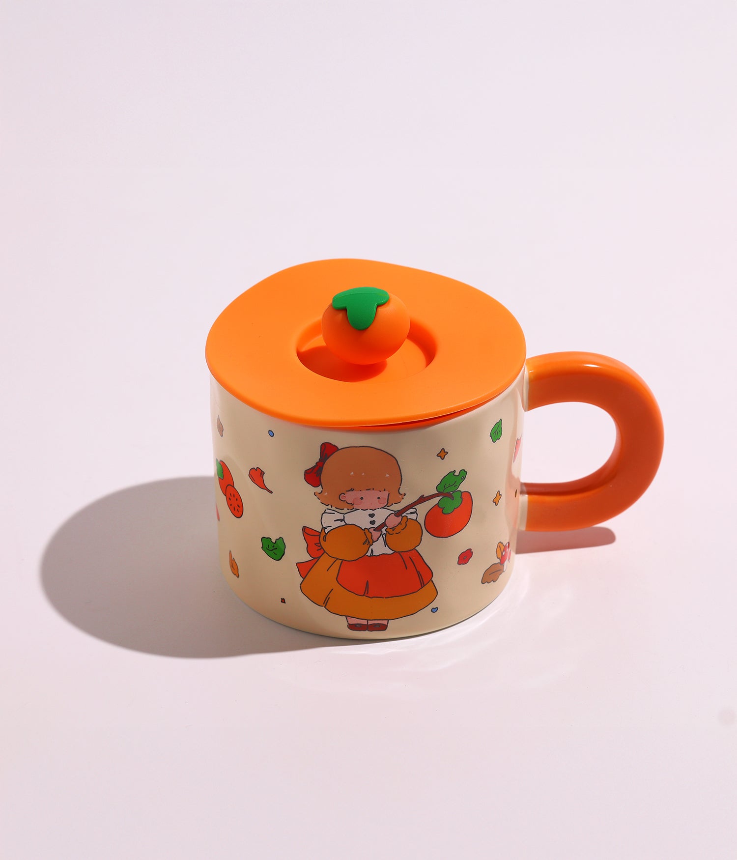 كوب سيراميك بتصميم فتاة البرتقال مع غطاء