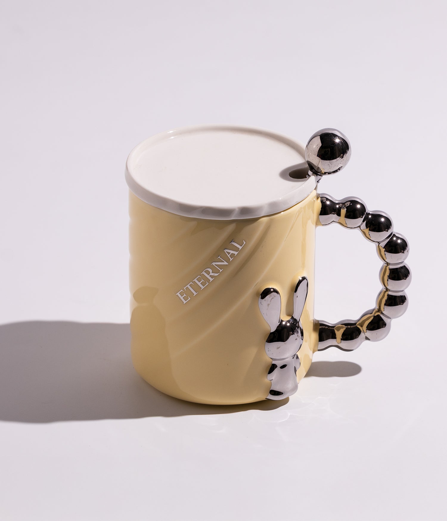 كوب سيراميك بتصميم مجسم أرنب مع غطاء وملعقة