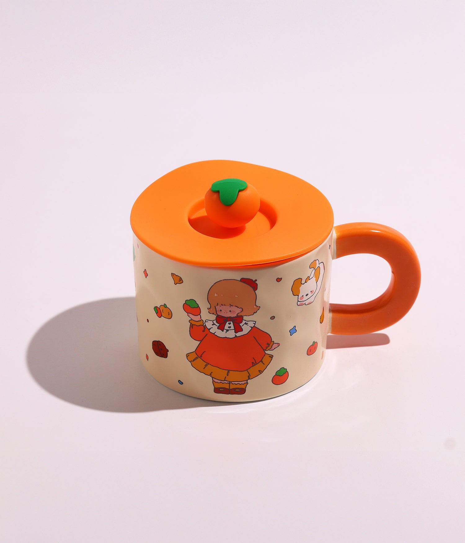 كوب سيراميك بتصميم فتاة البرتقال مع غطاء