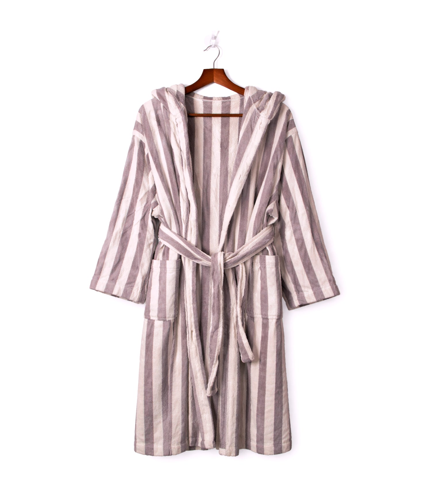 روب استحمام قطني مخطط بجيوب أمامية فري سايز