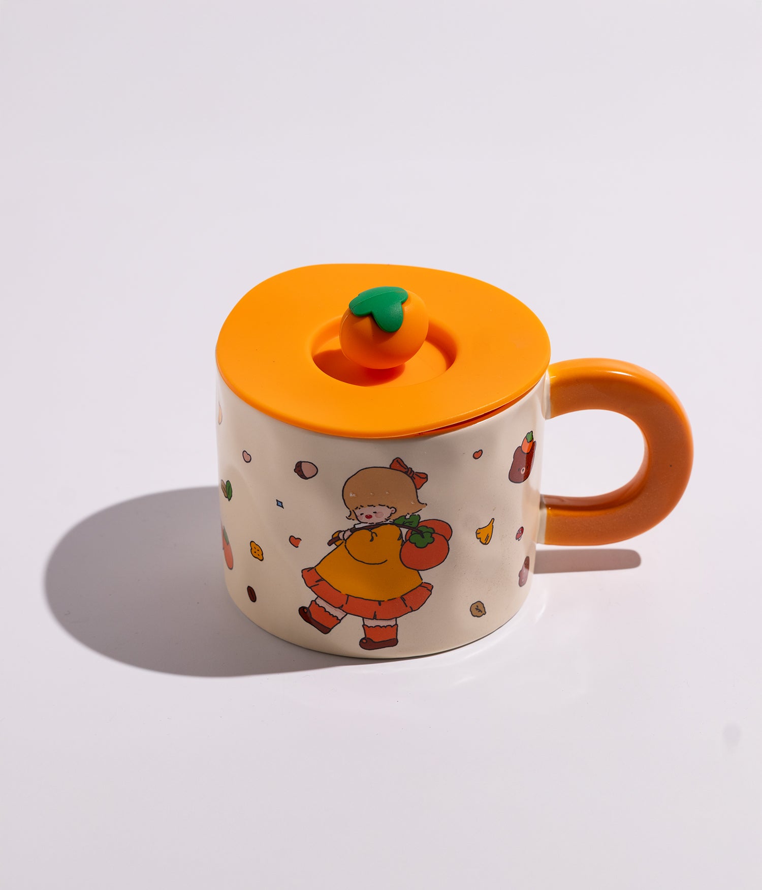 كوب سيراميك بتصميم فتاة البرتقال مع غطاء