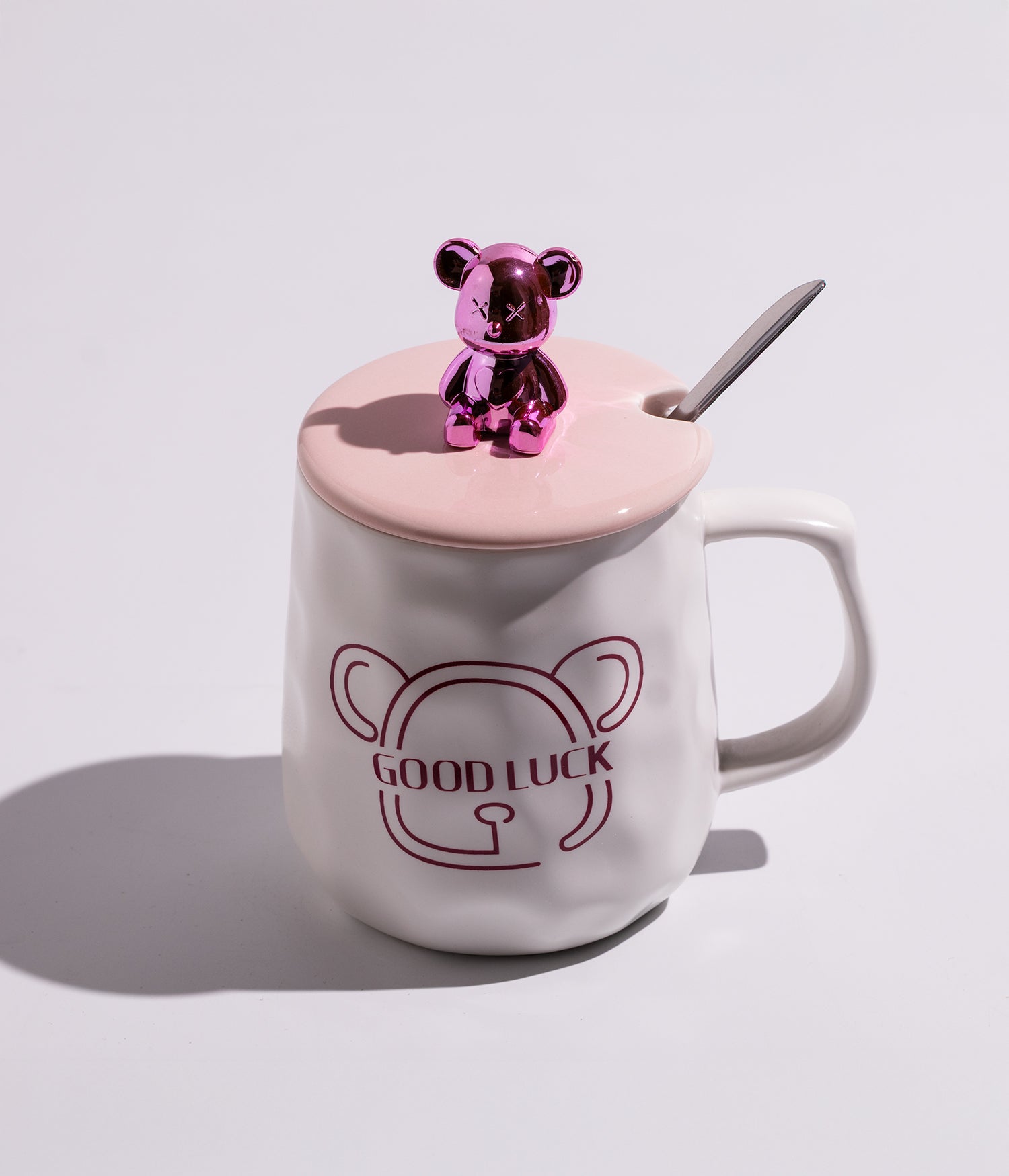 كوب سيراميك بتصميم مجسم دب على الغطاء مع ملعقة