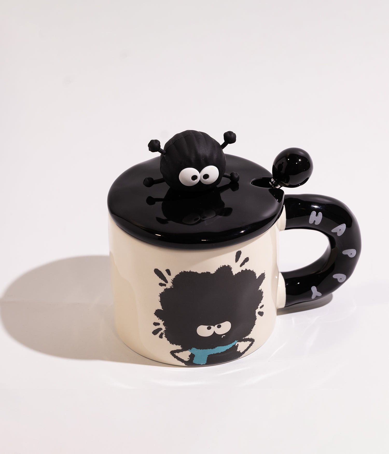 كوب سيراميك بتصميم خاروف بشخصيات مرحة مع غطاء ومزاز