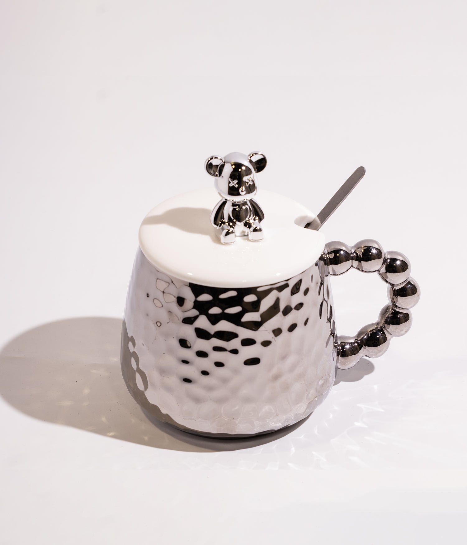 كوب قهوة سيراميك بتصميم مجسم دب على الغطاء مع ملعقة