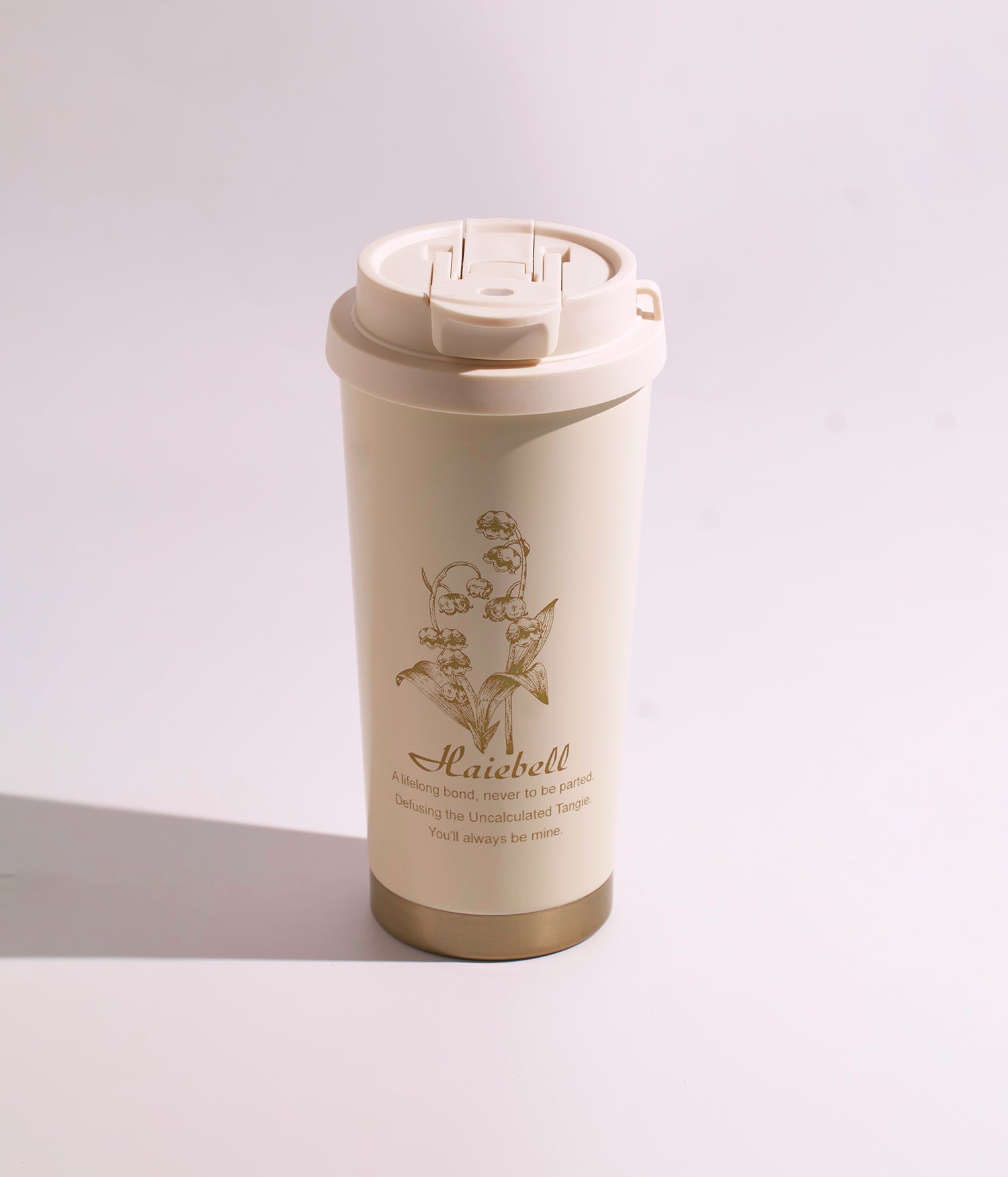 كوب حراري ستانلس ستيل بيج وذهبي مزدوج الجدار بغطاء محكم