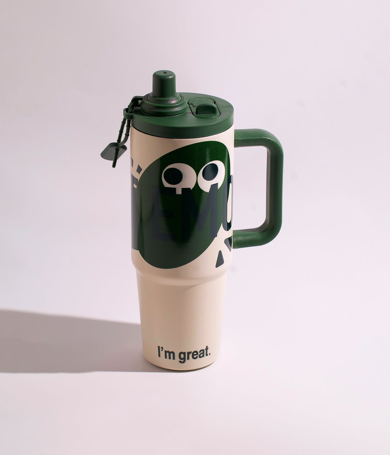 كوب حراري ستانلس ستيل كريمي وأخضر بغطاء محكم ومزاز