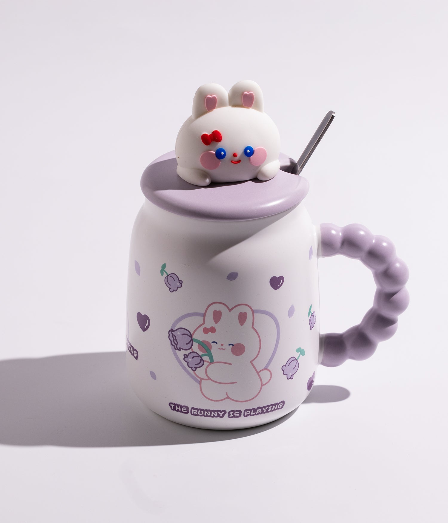 كوب سيراميك بمجسم رأس أرنب على الغطاء مع ملعقة