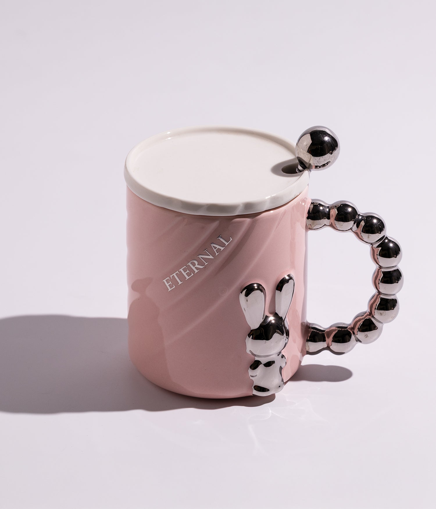 كوب سيراميك بتصميم مجسم أرنب مع غطاء وملعقة