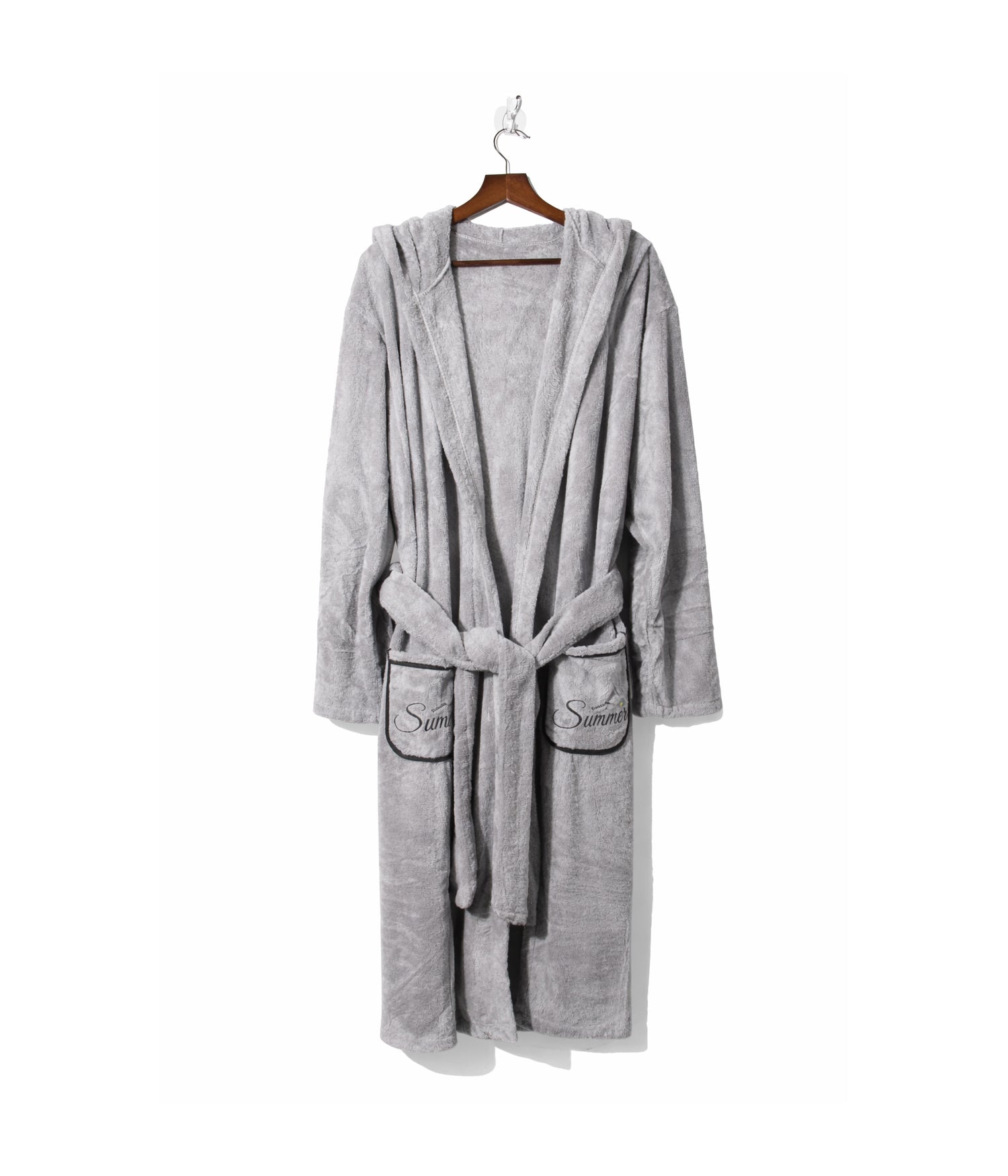Microfiber bathrobe with hood and front pockets, one size