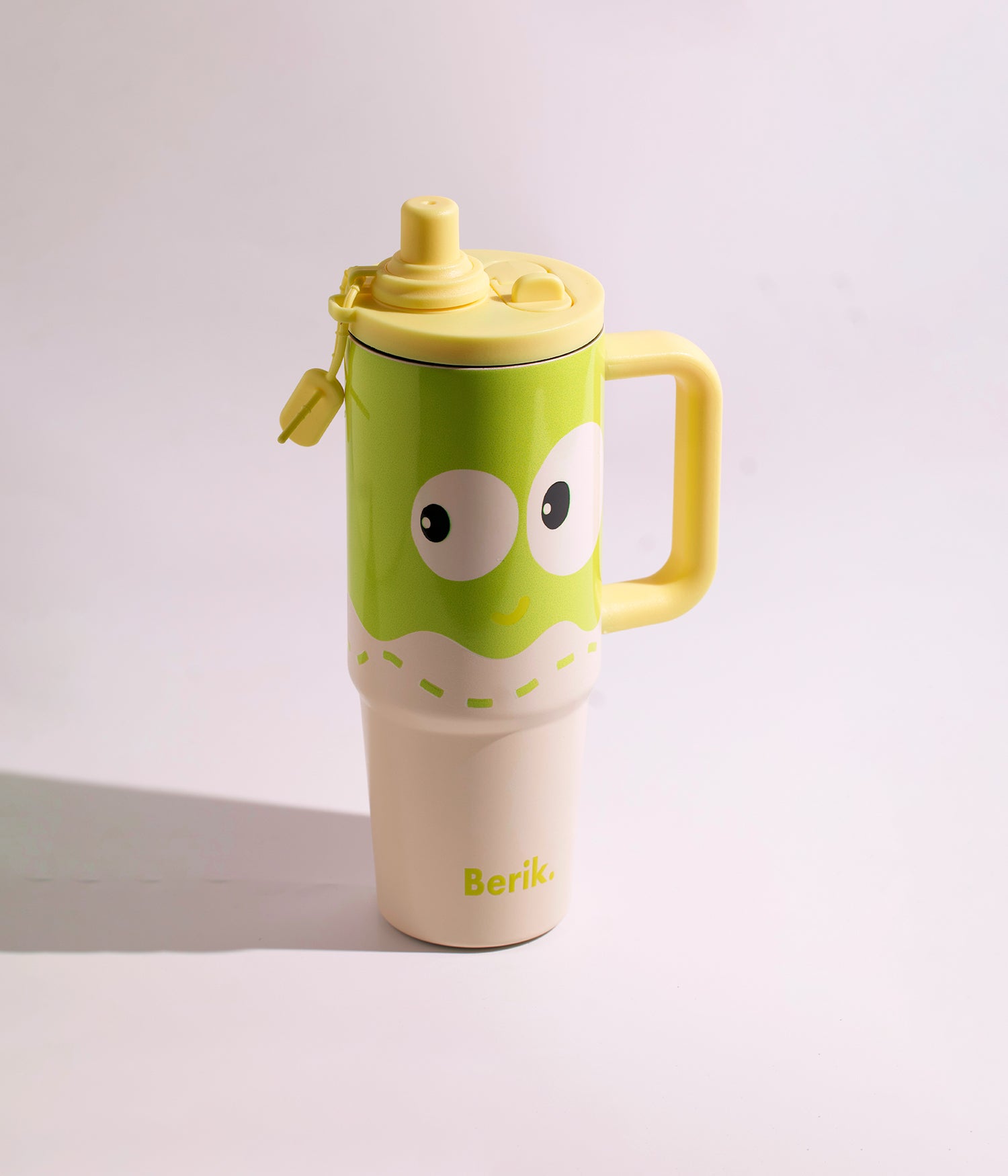 كوب حراري ستانلس ستيل كريمي وأخضر بغطاء محكم ومزاز