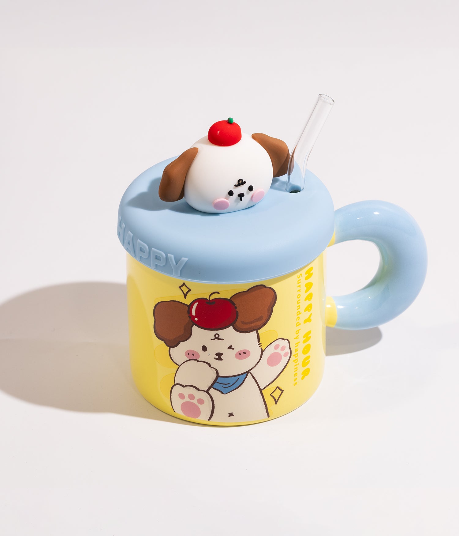 كوب سيراميك بتصميم حيوانات لطيفة مختلفة بغطاء ومزاز