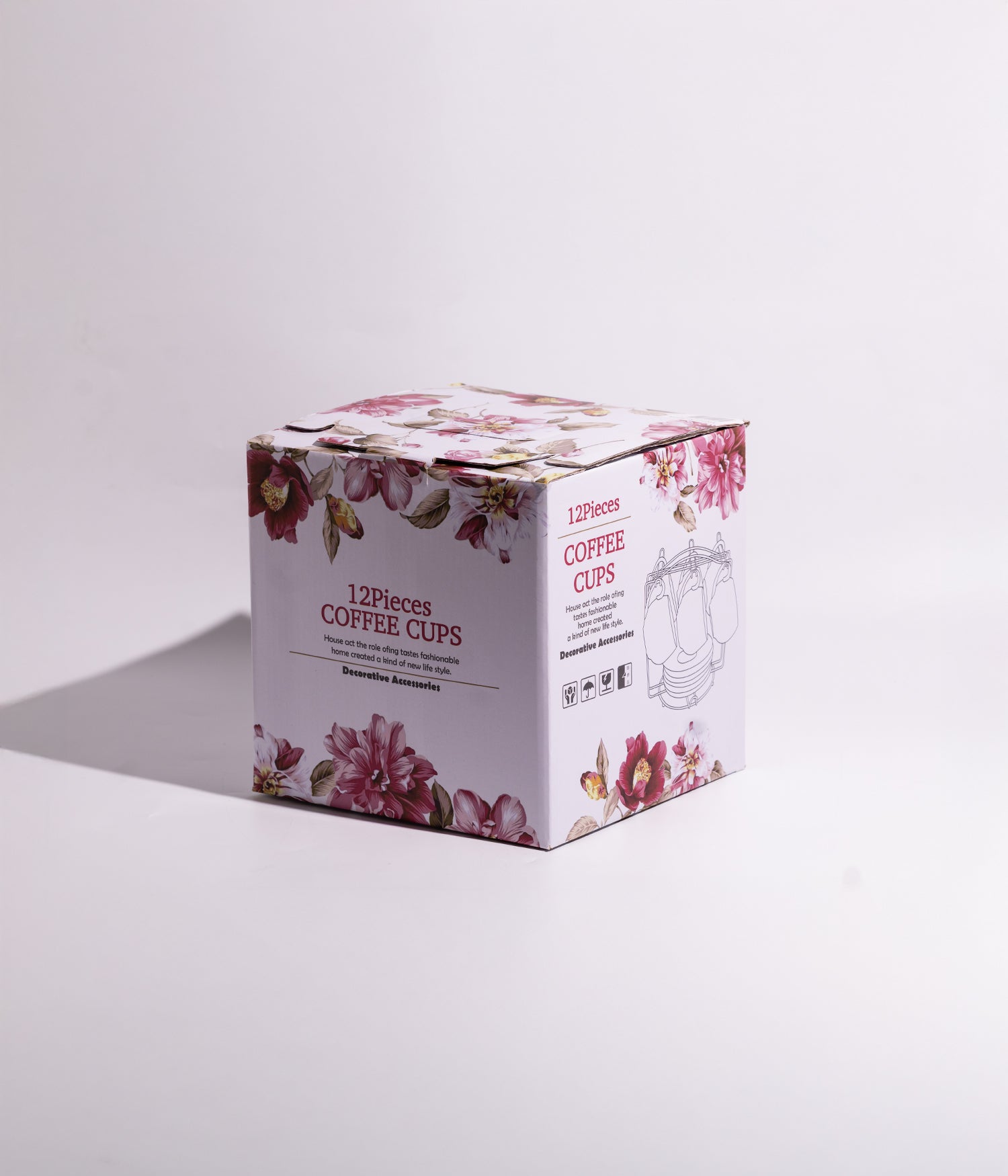 طقم فناجين قهوة فينتج مع صحون وستاند ذهبي- 12 قطعة