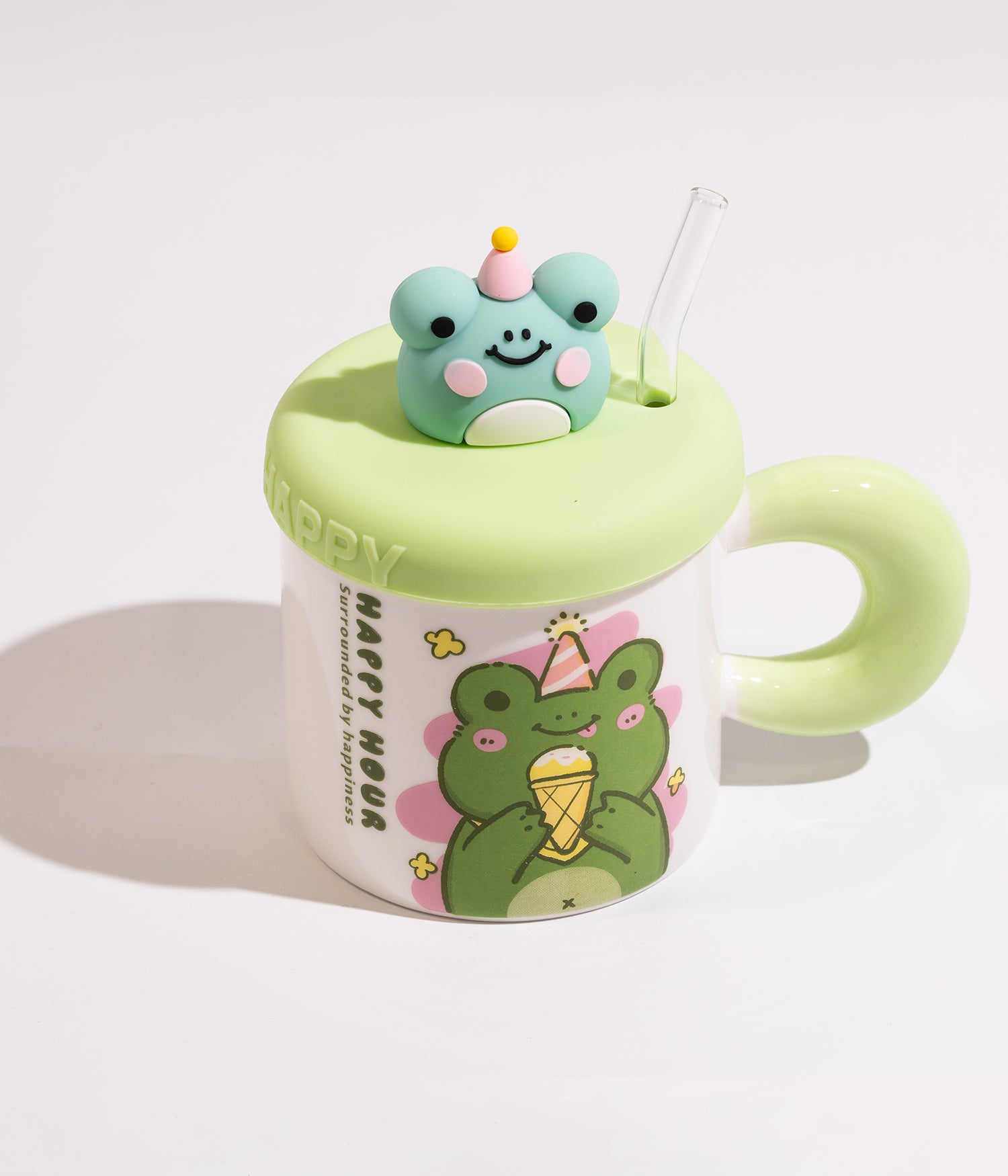 كوب سيراميك بتصميم حيوانات لطيفة مختلفة بغطاء ومزاز