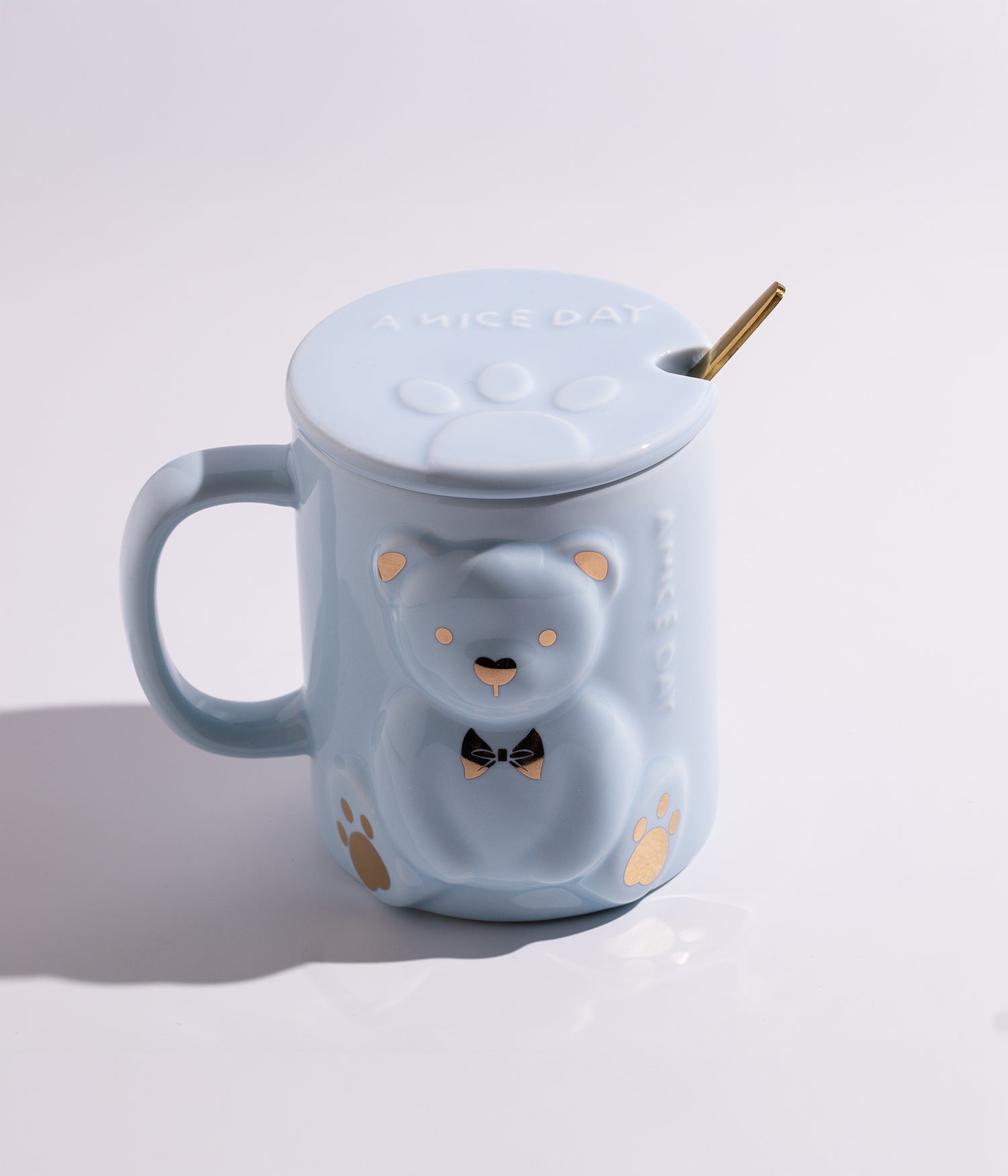 كوب قهوة سيراميك بتصميم مجسم دب مع غطاء وملعقة