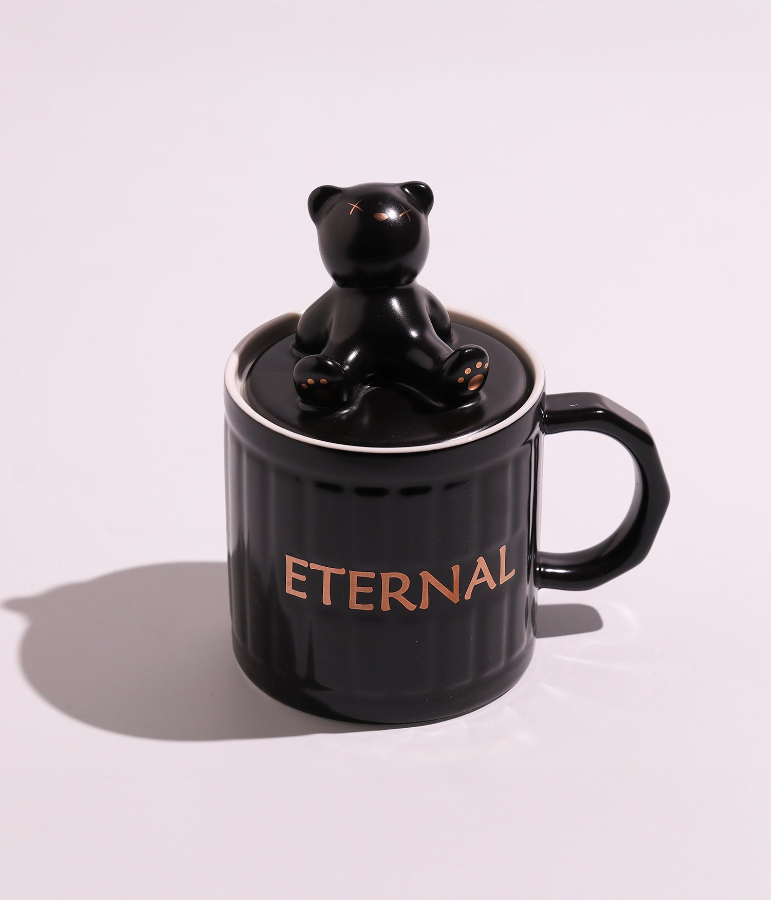 كوب سيراميك بتصميم دب على الغطاء مع ملعقة