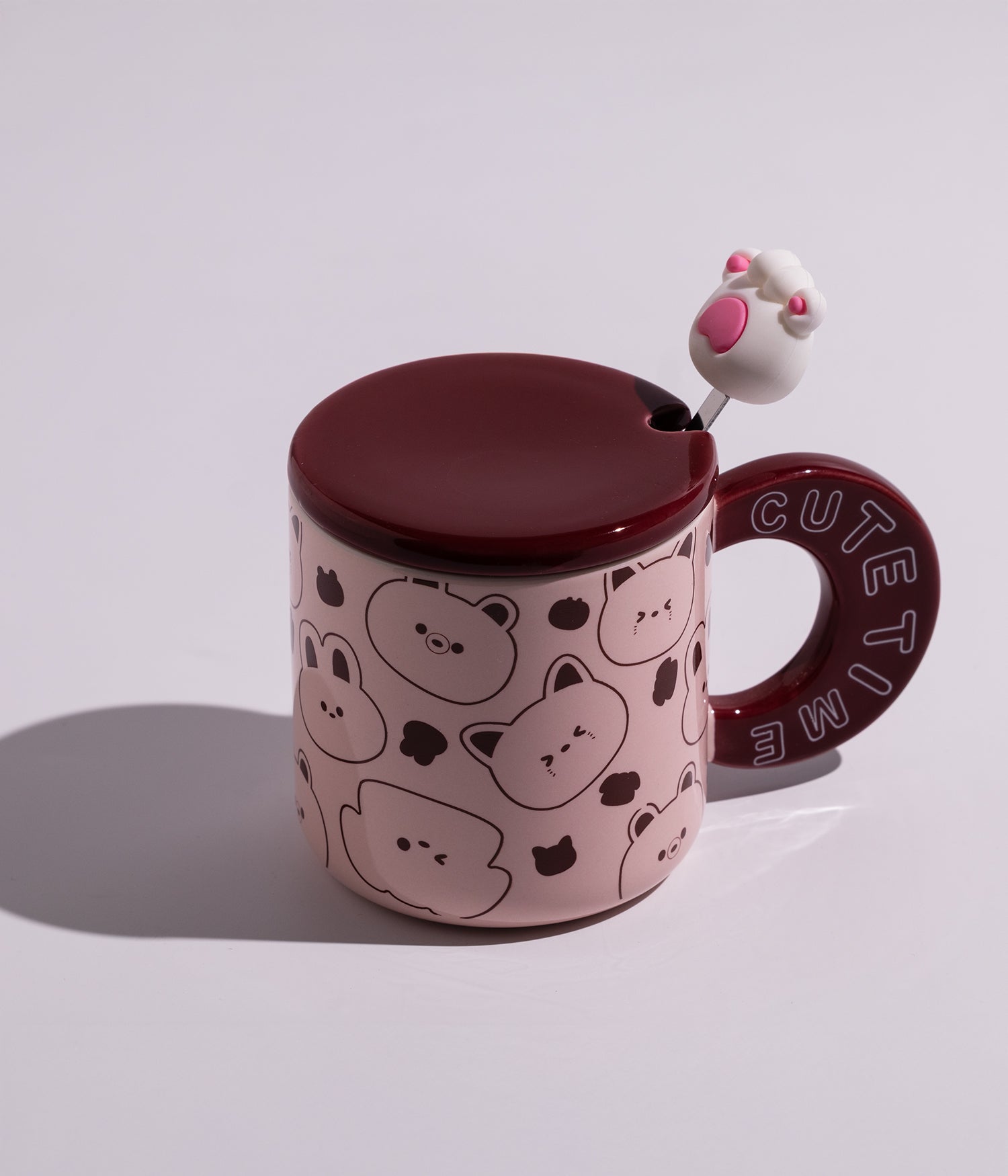 كوب سيراميك بتصميم أرانب لطيفة مع غطاء وملعقة