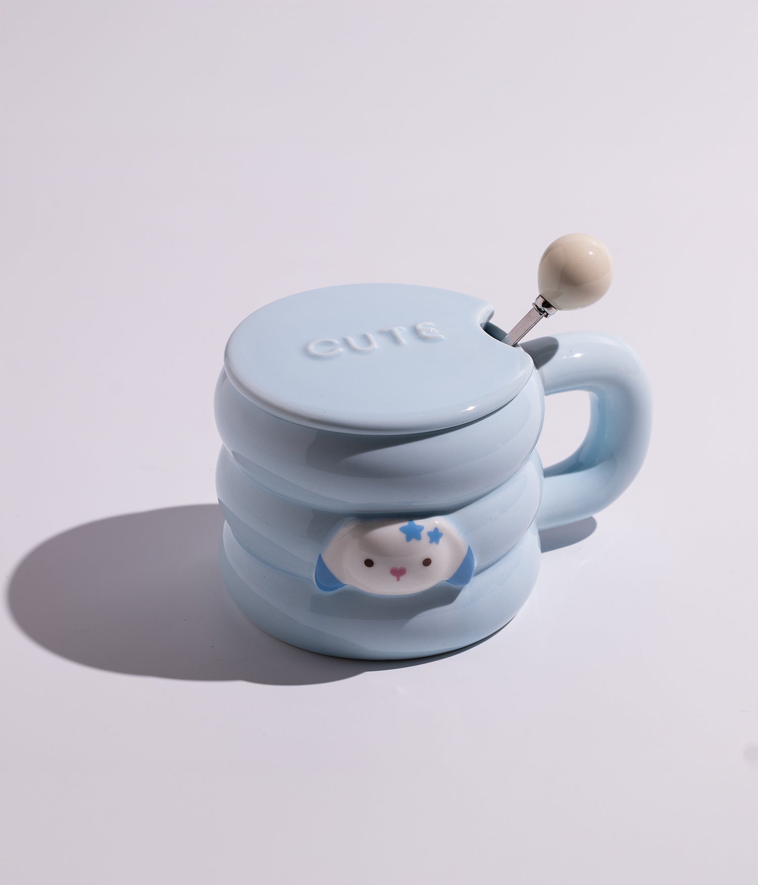 كوب سيراميك بتصميم دوائر مع غطاء وملعقة