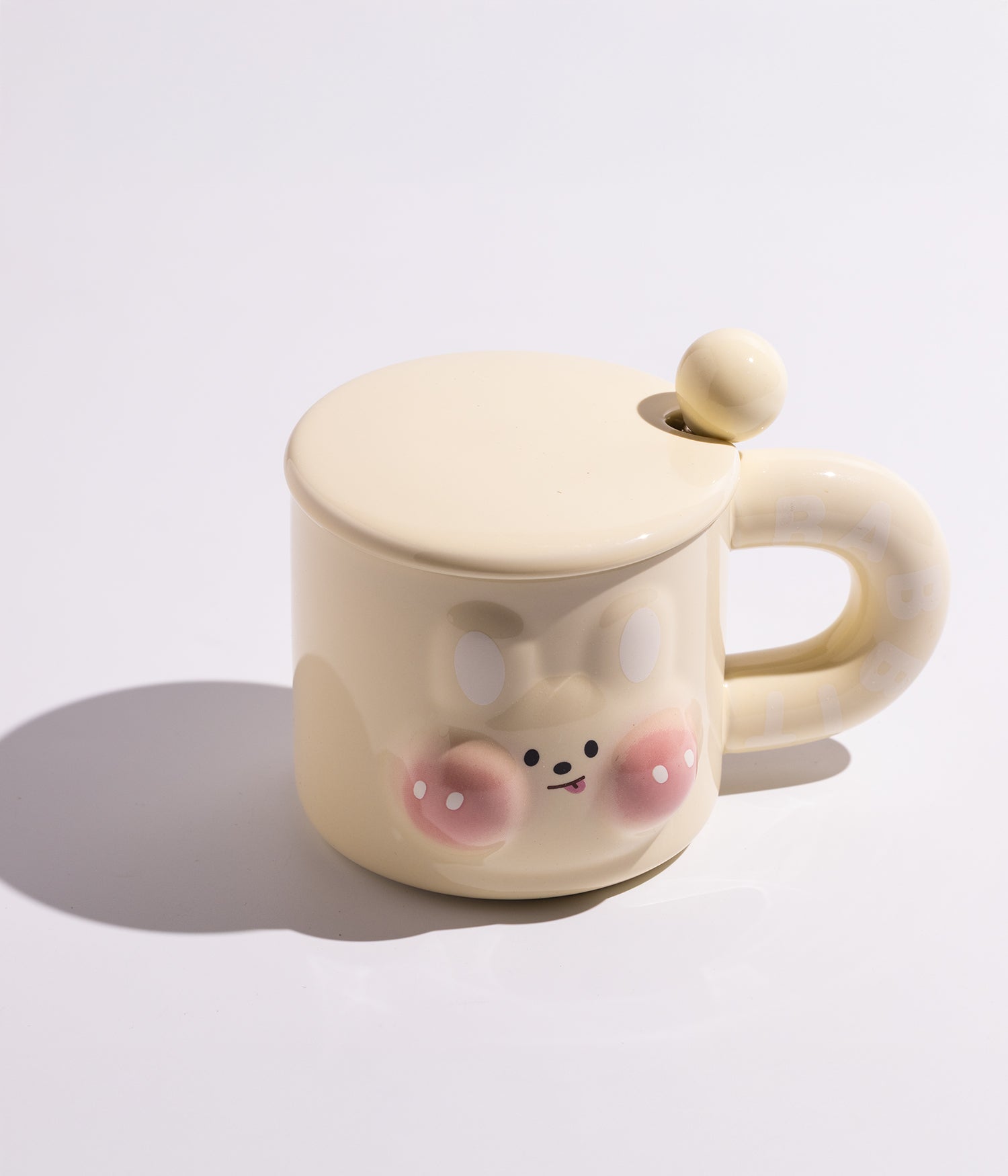 كوب سيراميك بتصميم وجه أرنب مع غطاء وملعقة
